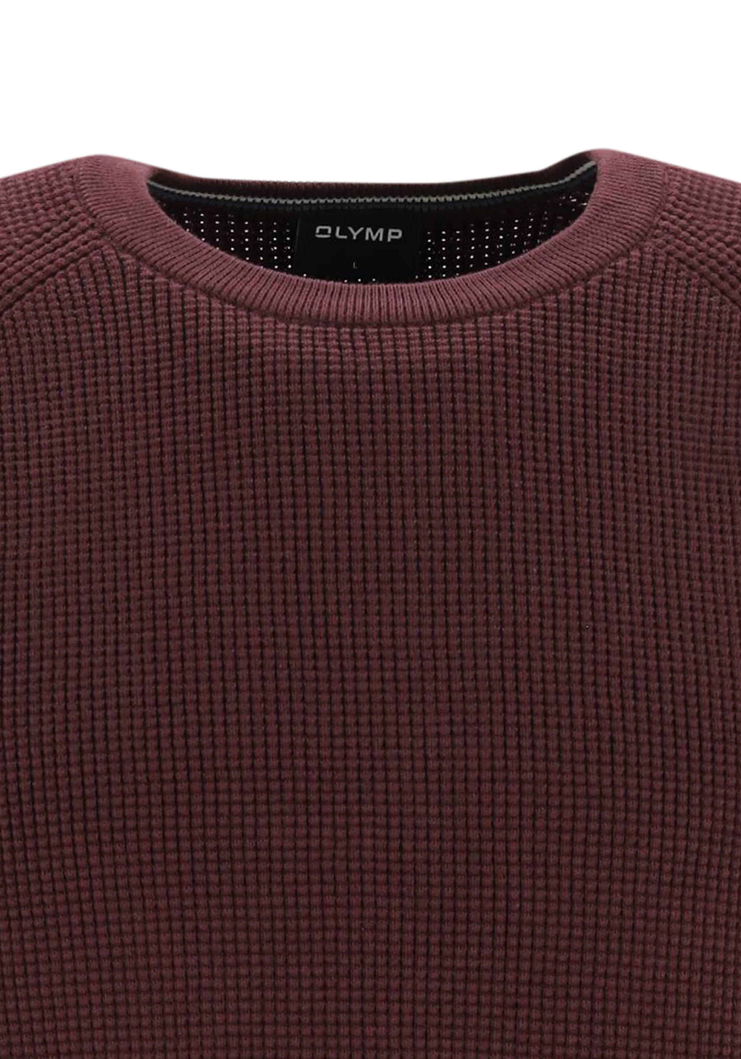 OLYMP Casual modern fit trui structuur, katoenmengsel, O-hals, bordeaux rood