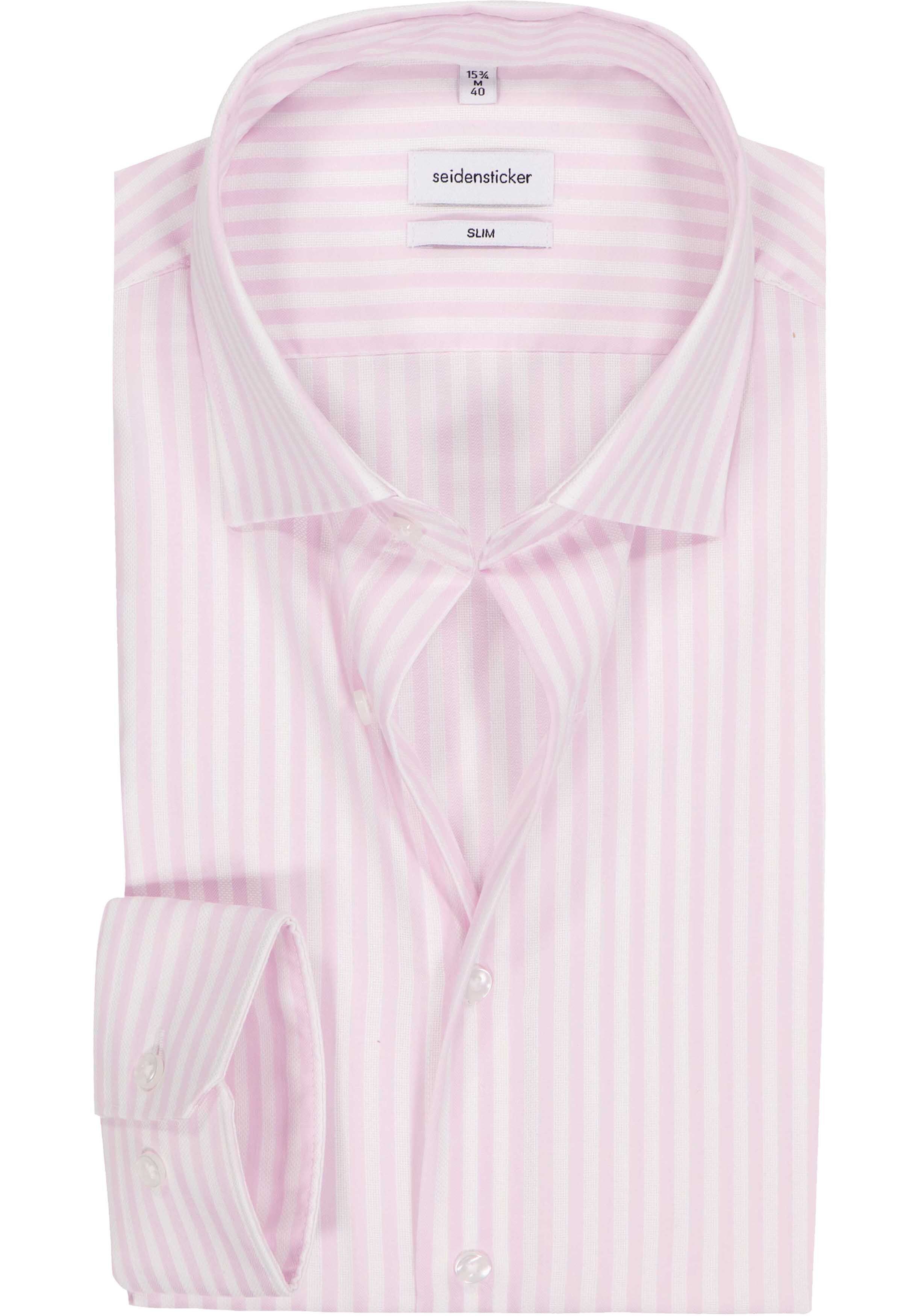 Seidensticker slim fit overhemd, popeline, roze gestreept