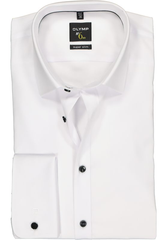 OLYMP No. Six super slim fit overhemd, dubbele manchet, wit met zwarte knoopjes  OLYMP No. Six super slim fit overhemd, dubbele manchet, wit met zwarte knoopjes