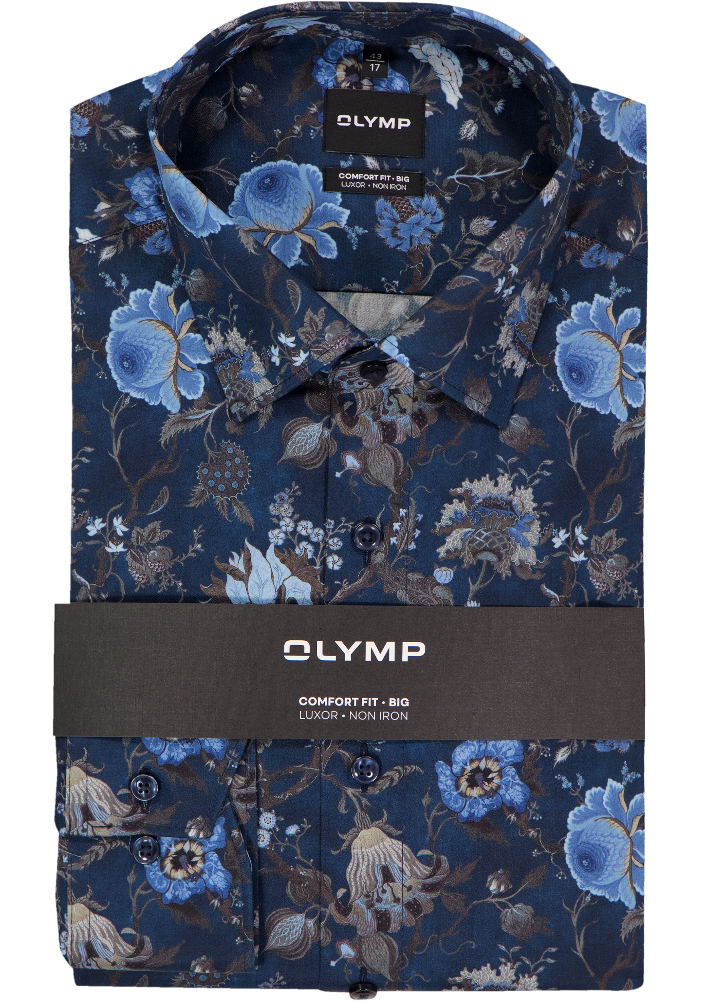 OLYMP Luxor comfort fit Big overhemd, dobby, marine blauw dessin