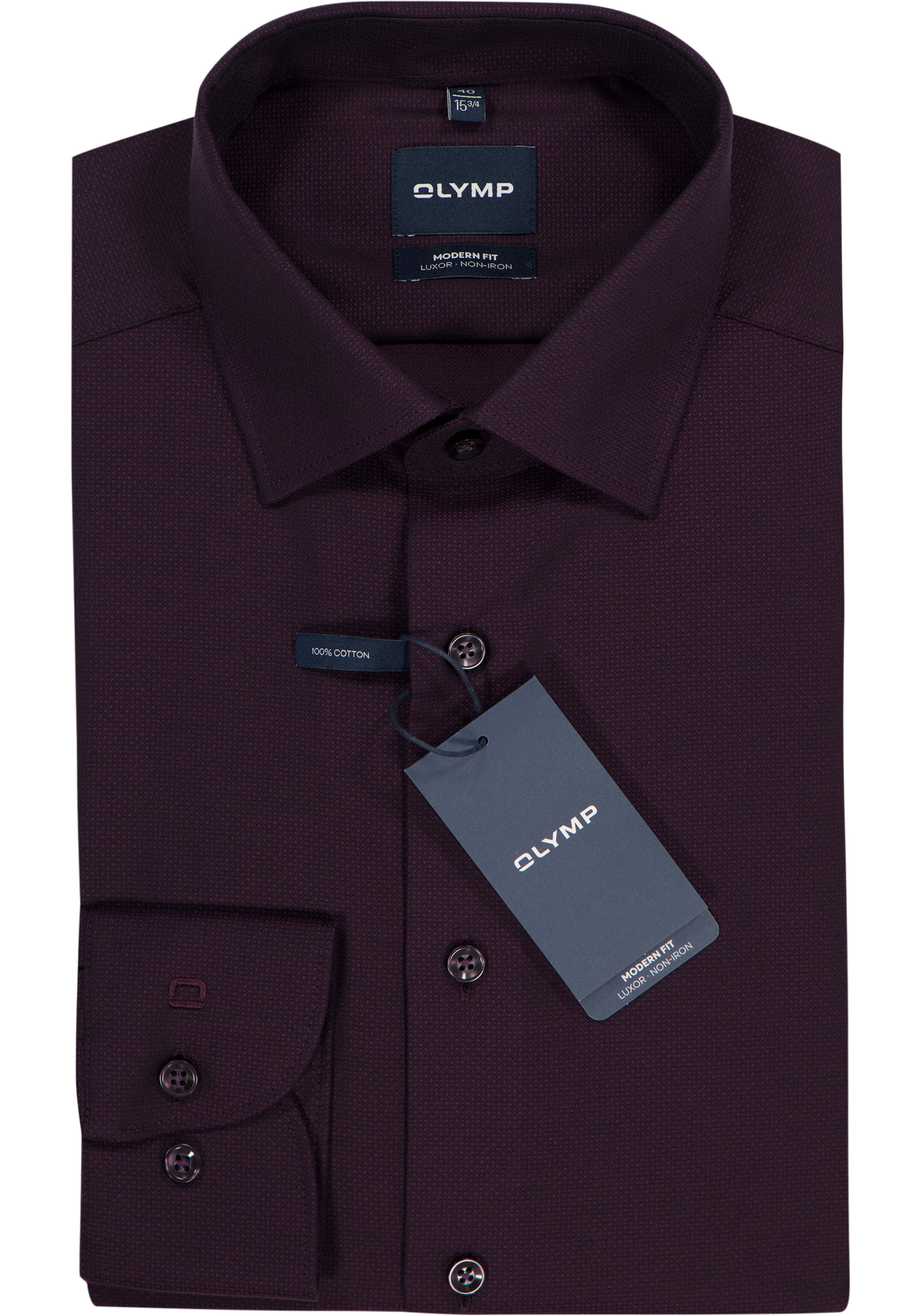 OLYMP Luxor modern fit overhemd, structuur, bordeaux rood