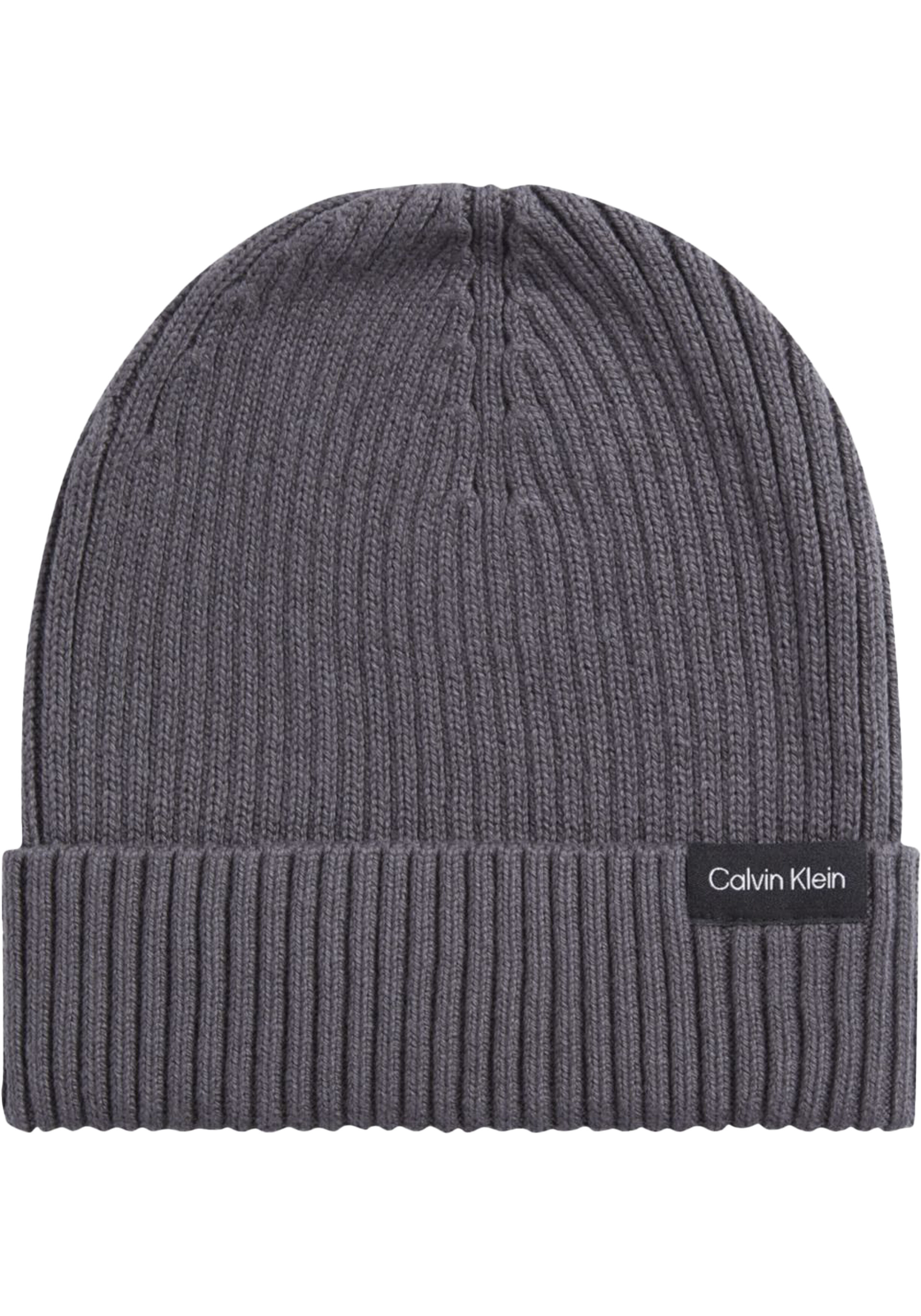 Calvin Klein muts, classic cotton rib beanie, middengrijs