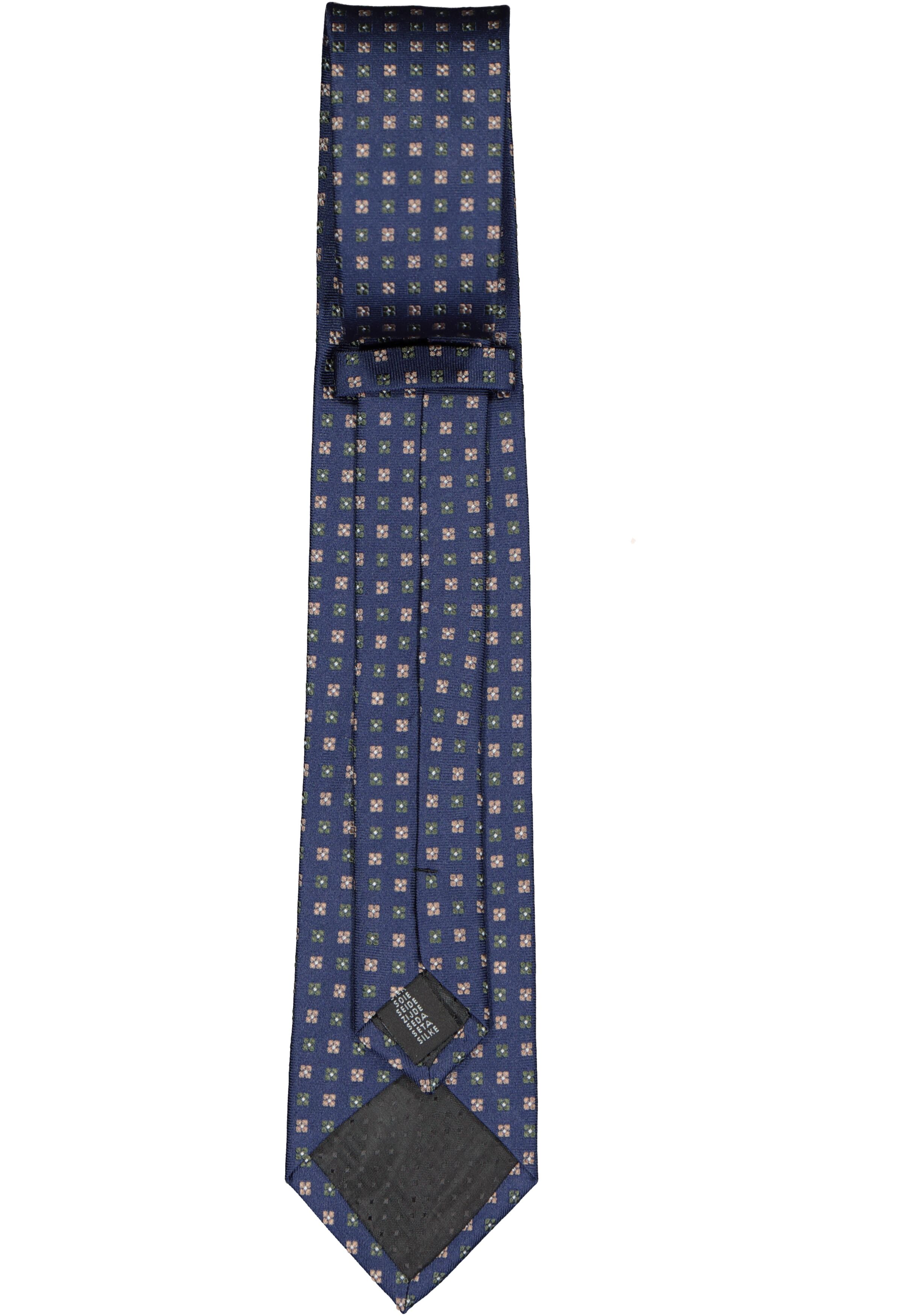 Michaelis  stropdas, zijde, blauw met olijfgroen en camel dessin