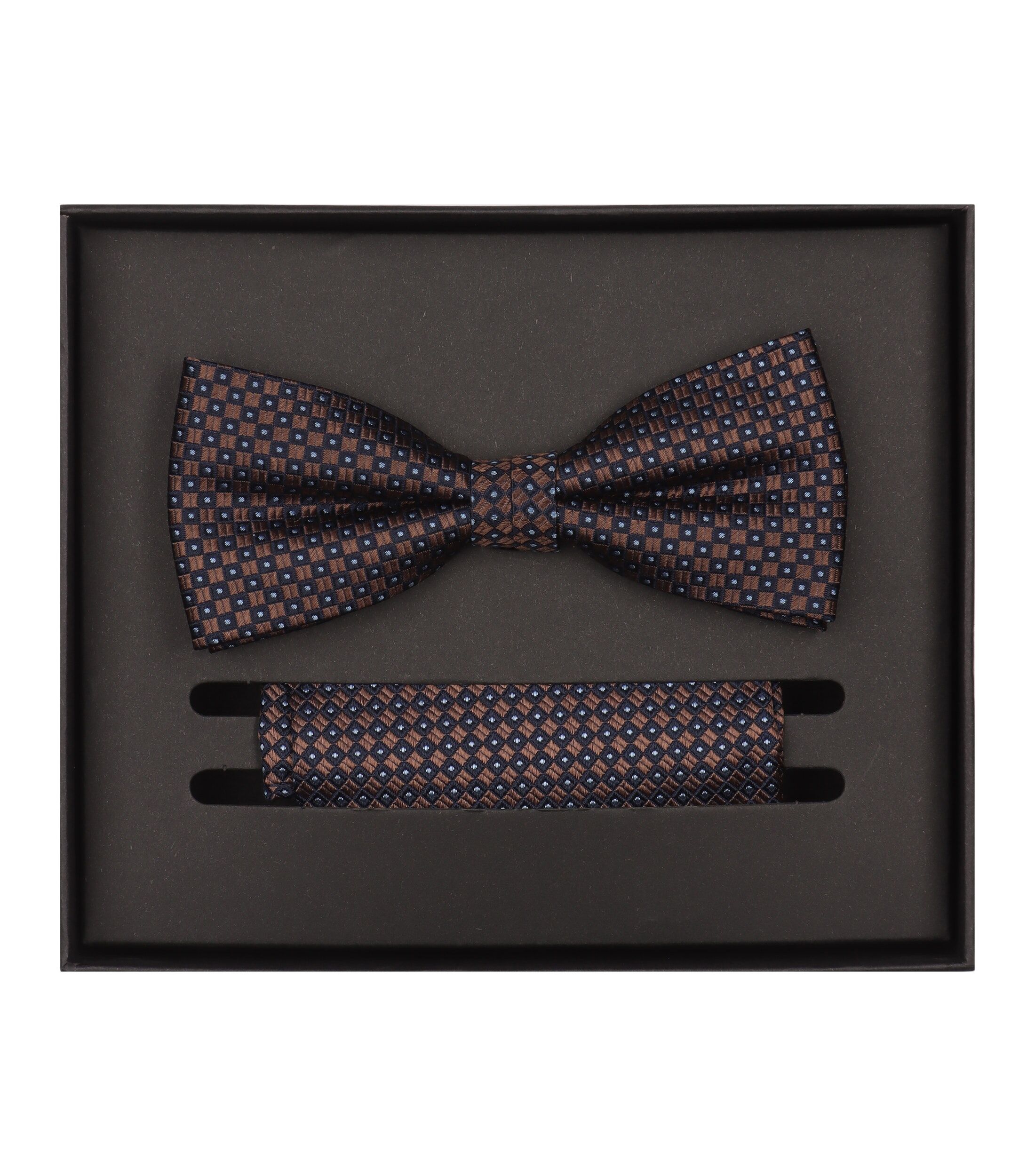 VENTI set met vlinderdas en pochet, bruin, donkerblauw, blauw dessin