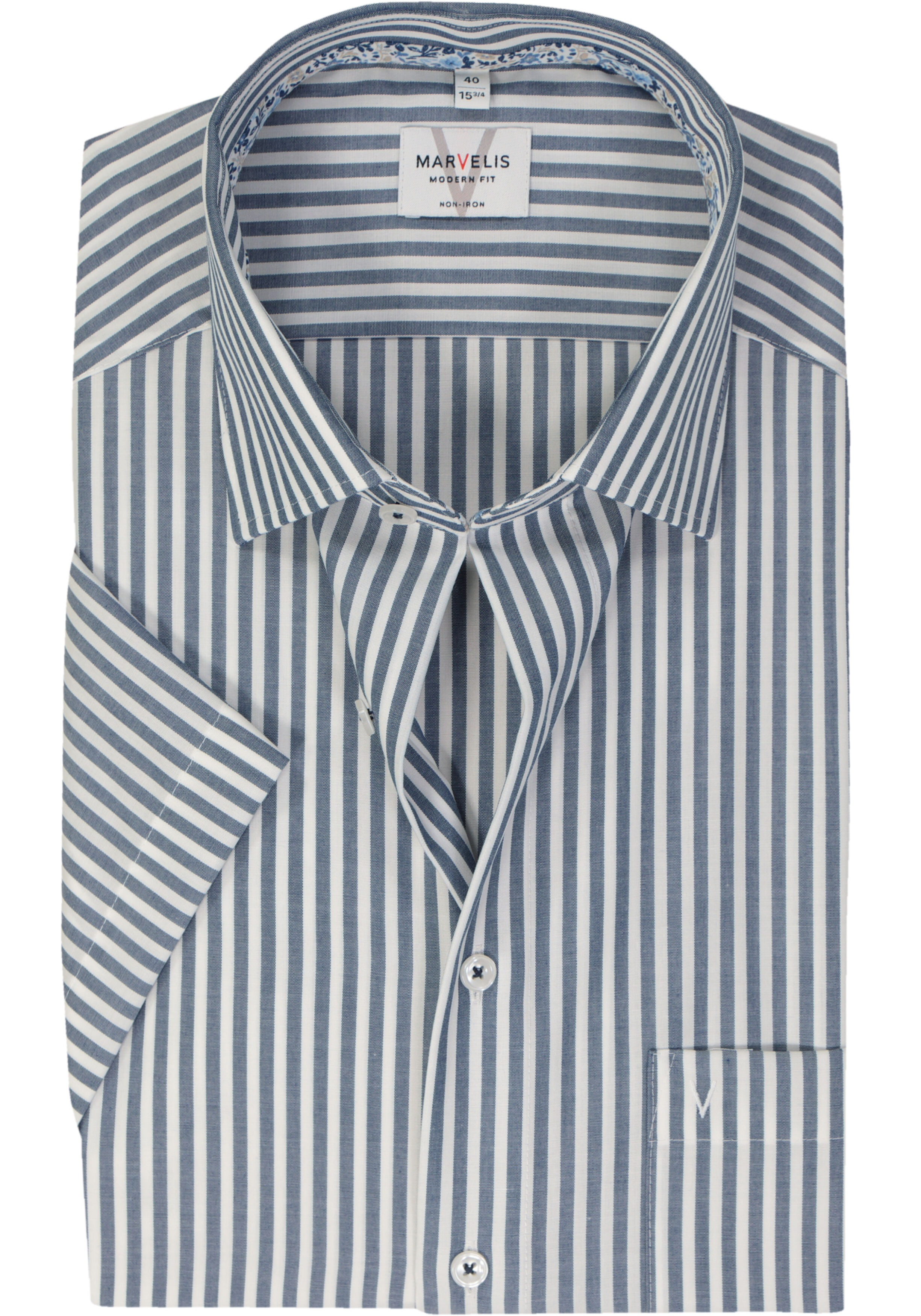 MARVELIS modern fit overhemd, korte mouw, popeline, donkerblauw gestreept