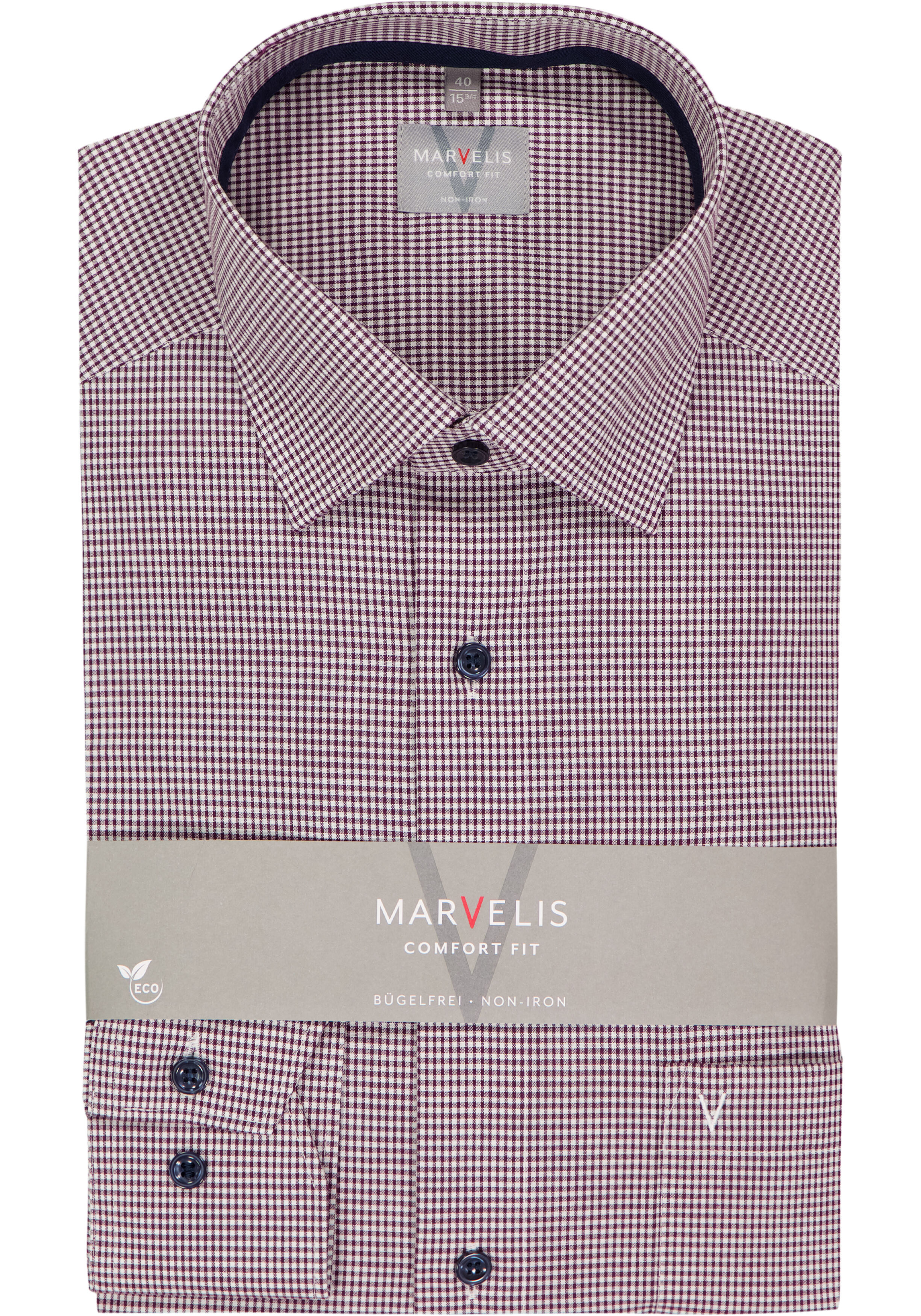 MARVELIS comfort fit overhemd, popeline, paars geruit