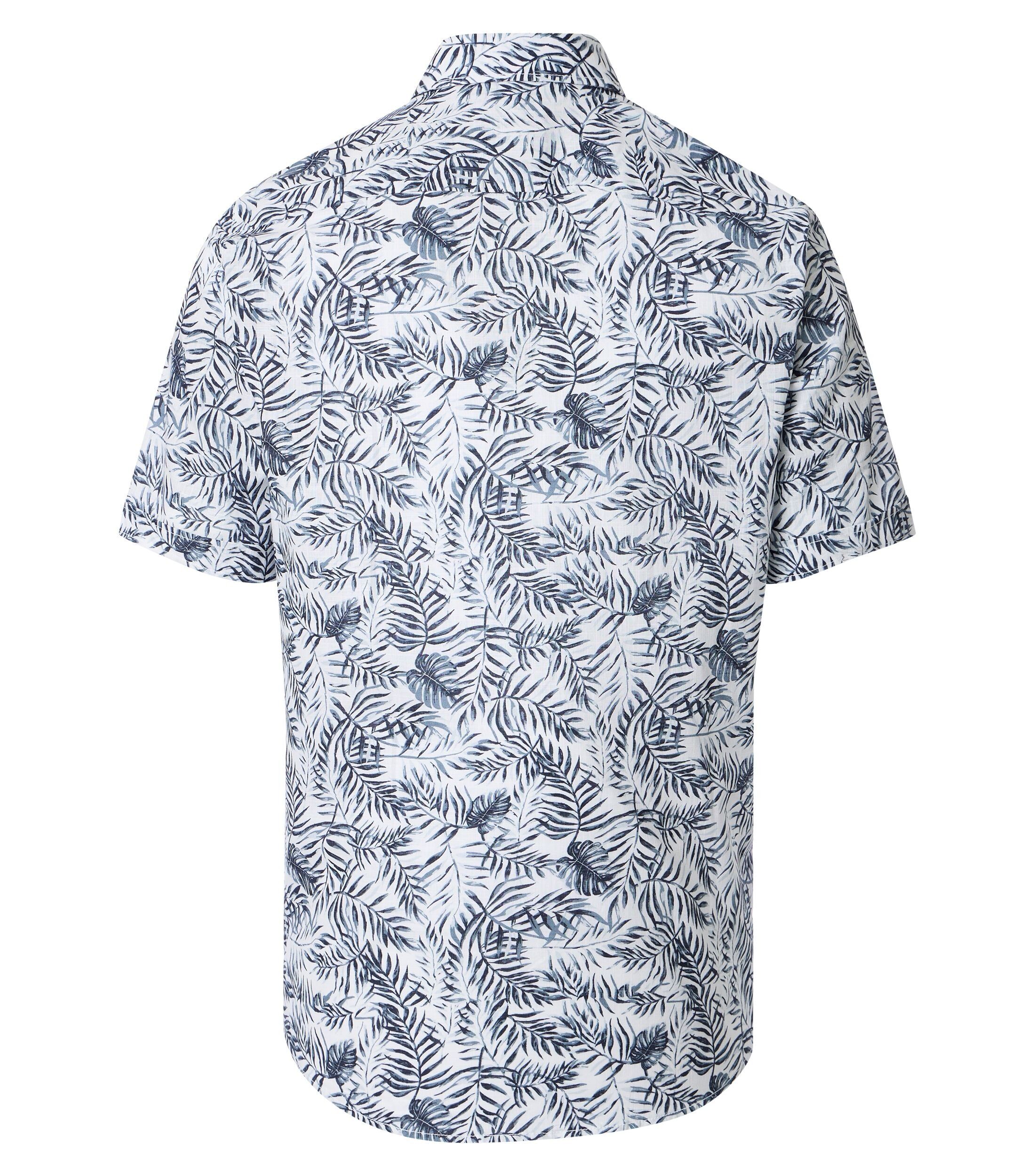CASA MODA Sport casual fit overhemd, korte mouw, chambray, wit, donkerblauw dessin