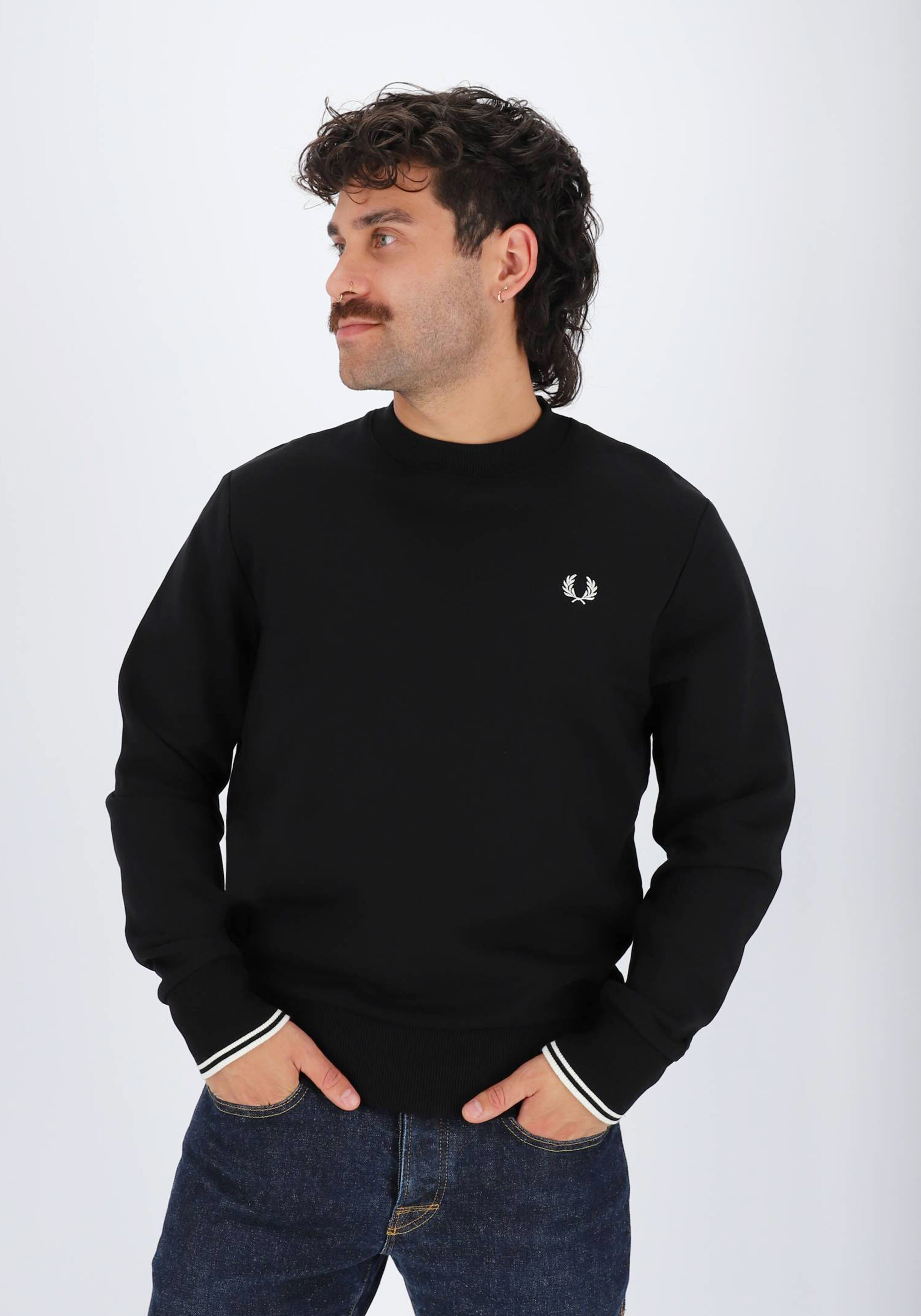 Fred Perry O-hals sweatshirt, zwart