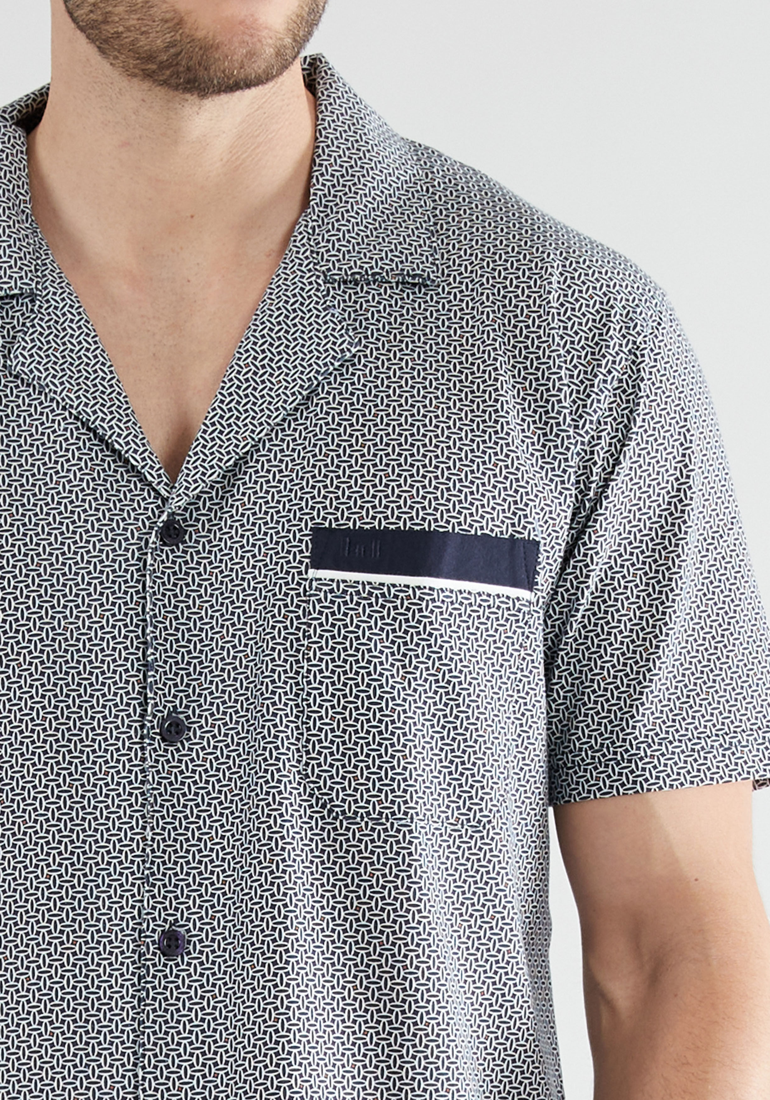 Gotzburg heren shortama met knoopjes, middenblauw mini dessin