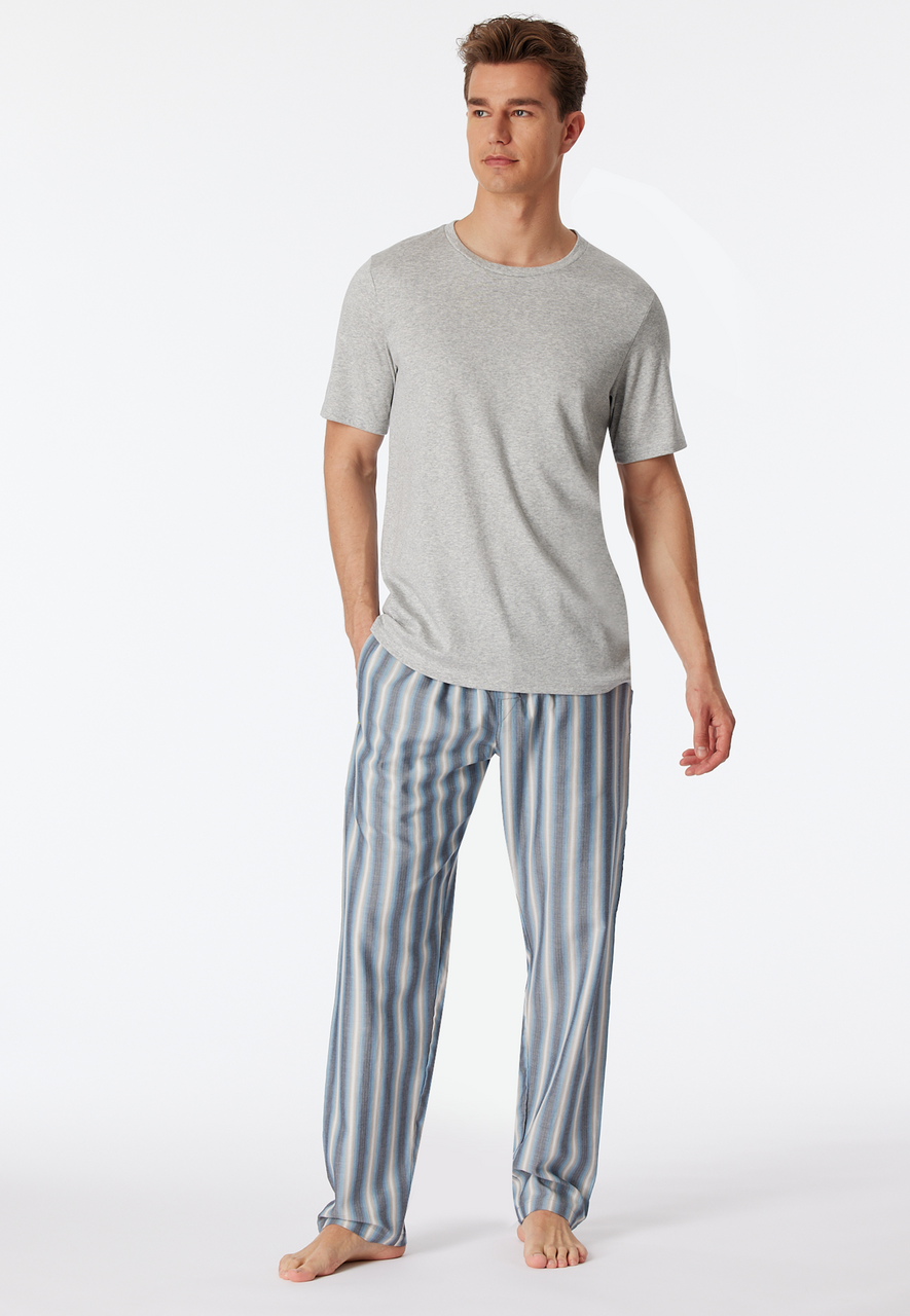 SCHIESSER Mix+Relax loungebroek lang, heren loungebroek lang geweven biokatoenen strepen blauwgrijs