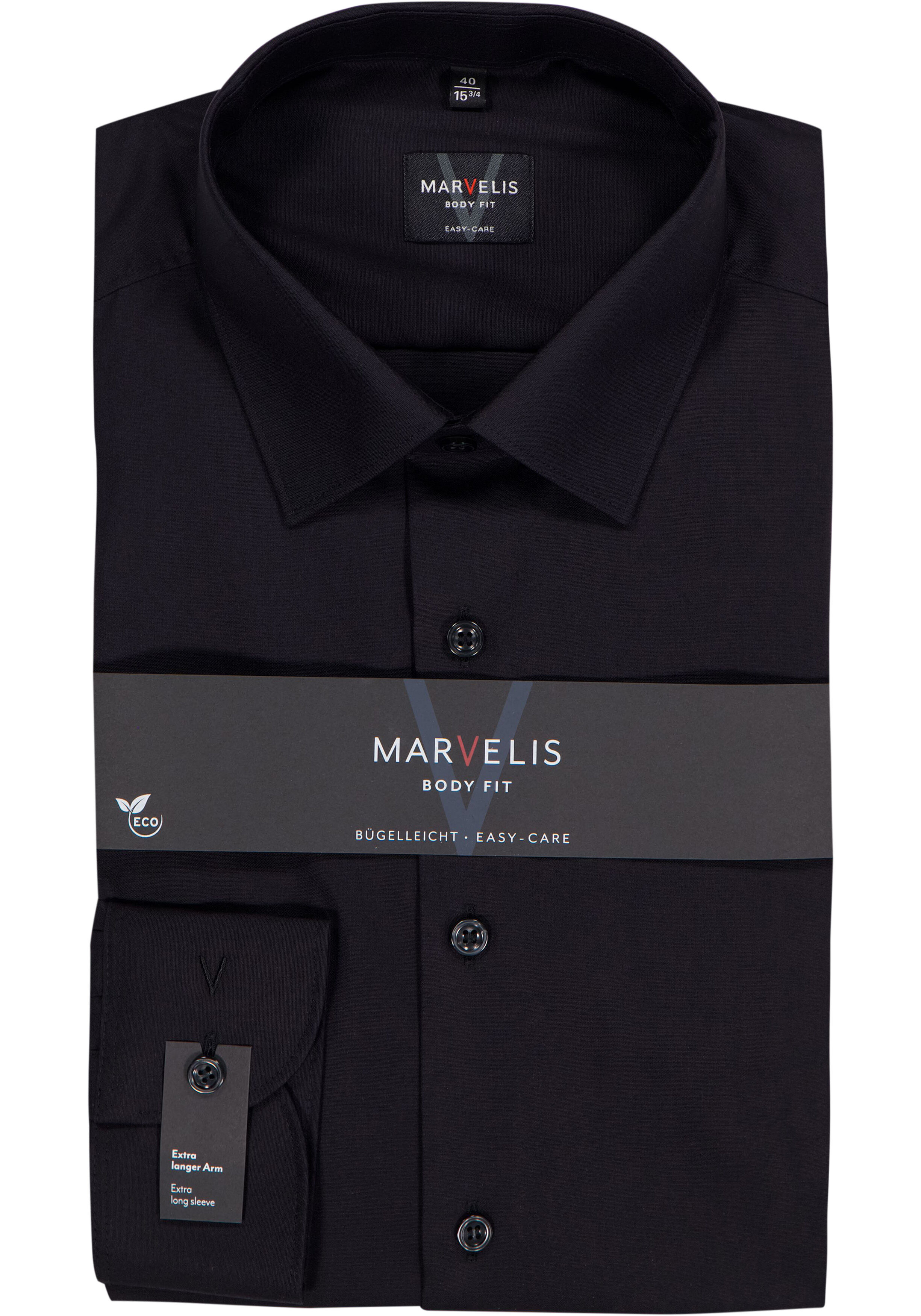 MARVELIS body fit overhemd, mouwlengte 7, zwart 