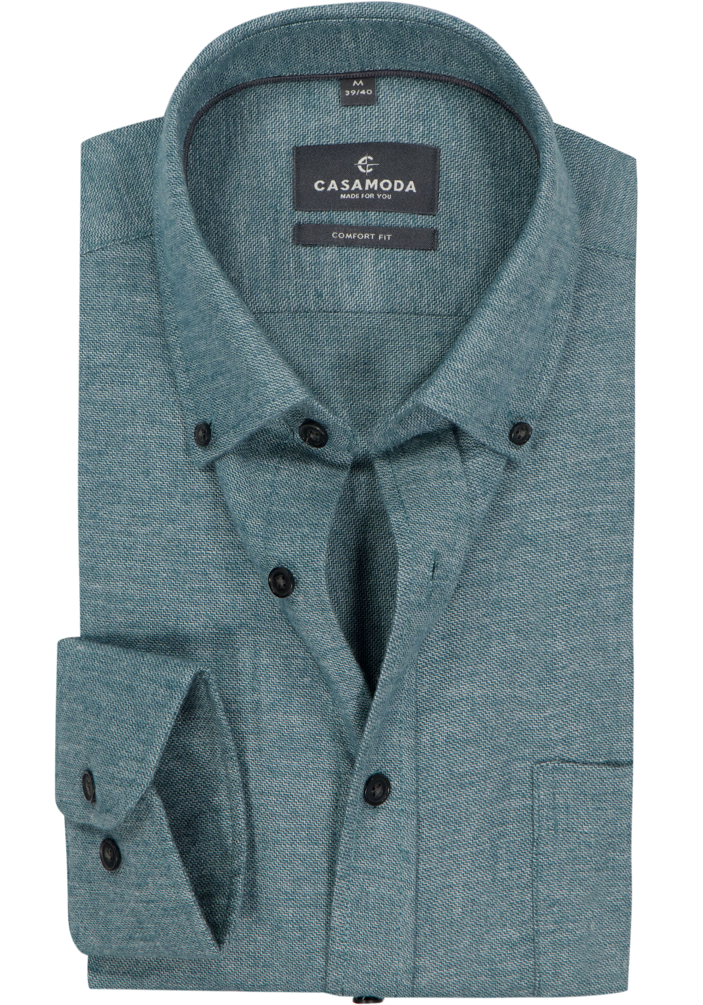 CASA MODA Sport comfort fit overhemd, structuur, groen met blauw