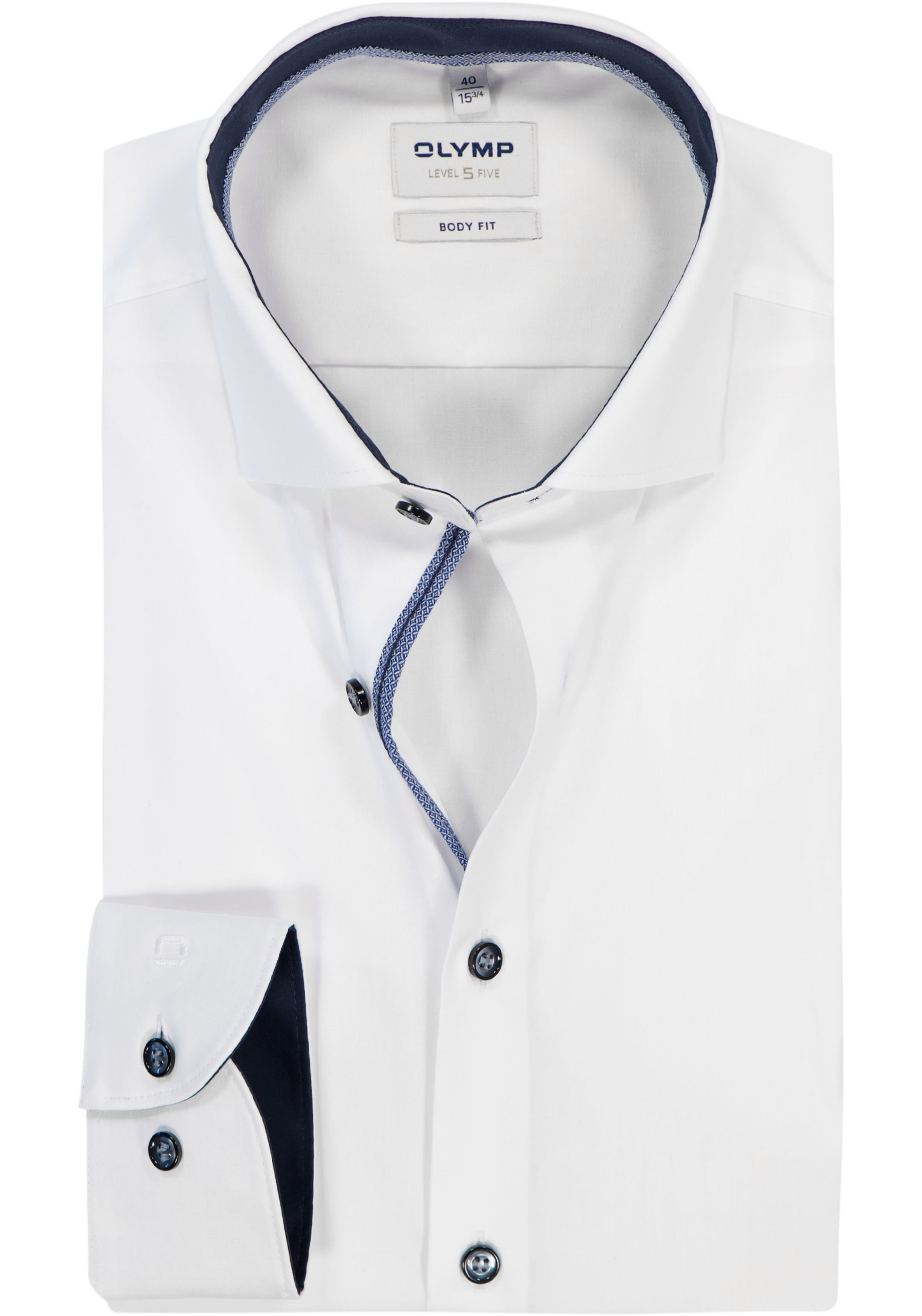 OLYMP Level 5 body fit overhemd, wit (blauw contrast)