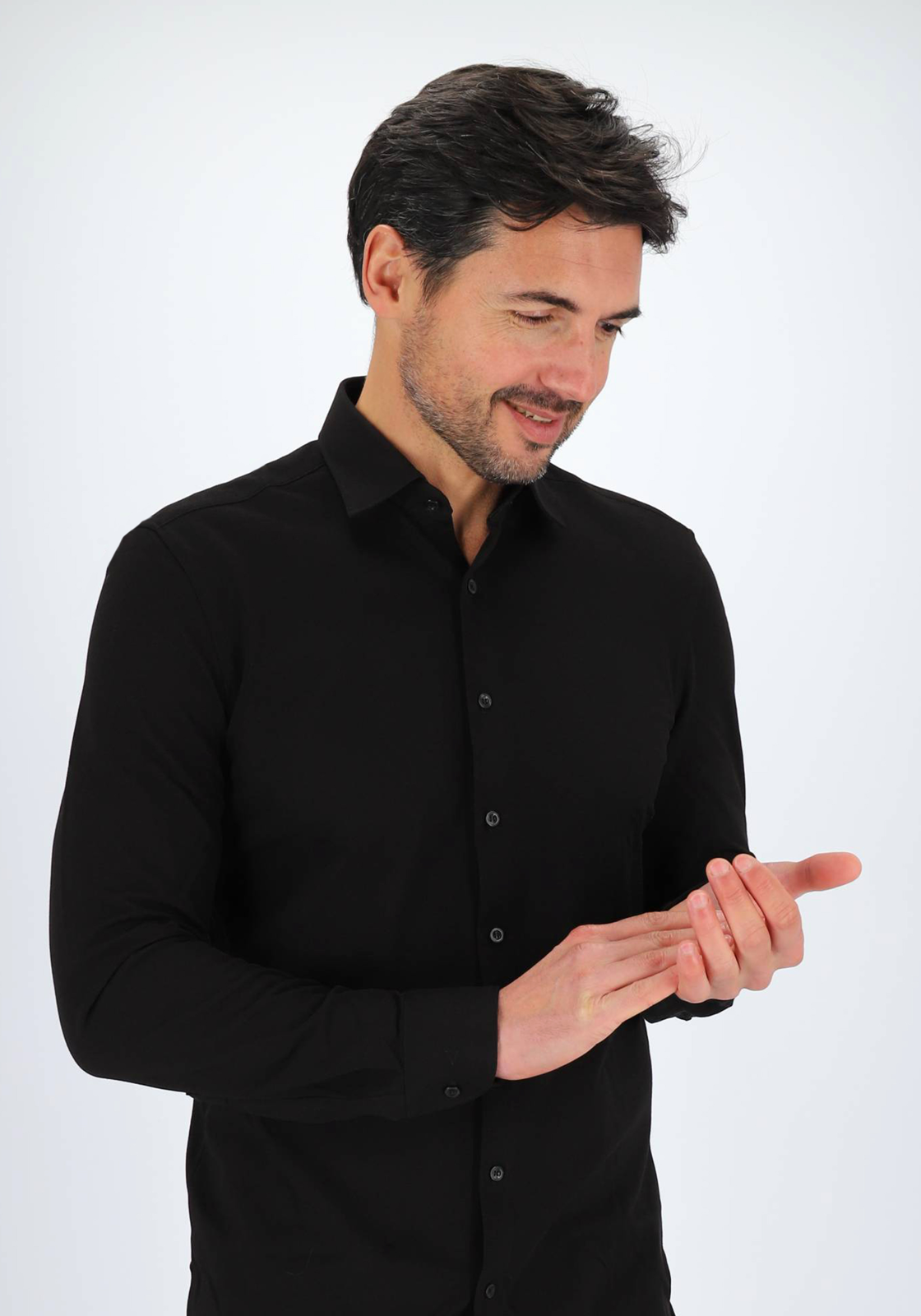 MARVELIS jersey body fit overhemd, zwart tricot MARVELIS jersey body fit overhemd, zwart tricot