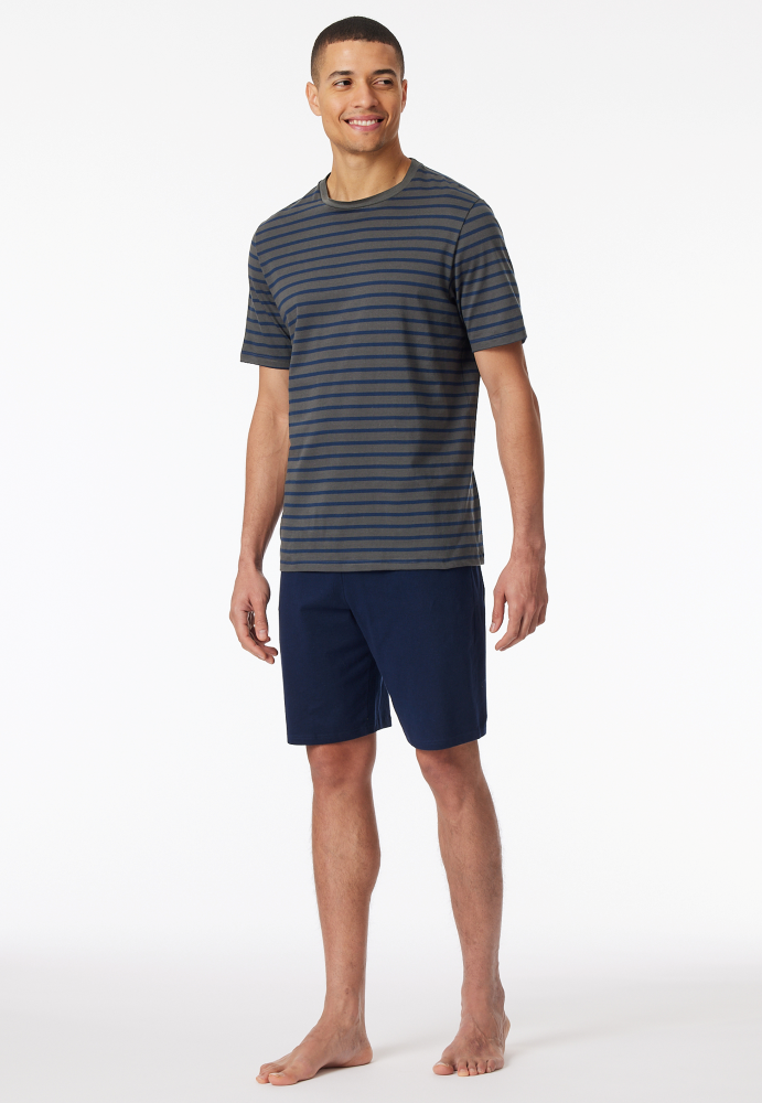 SCHIESSER Cotton Essentials Pyjama kort, heren shortama set, antraciet gestreept