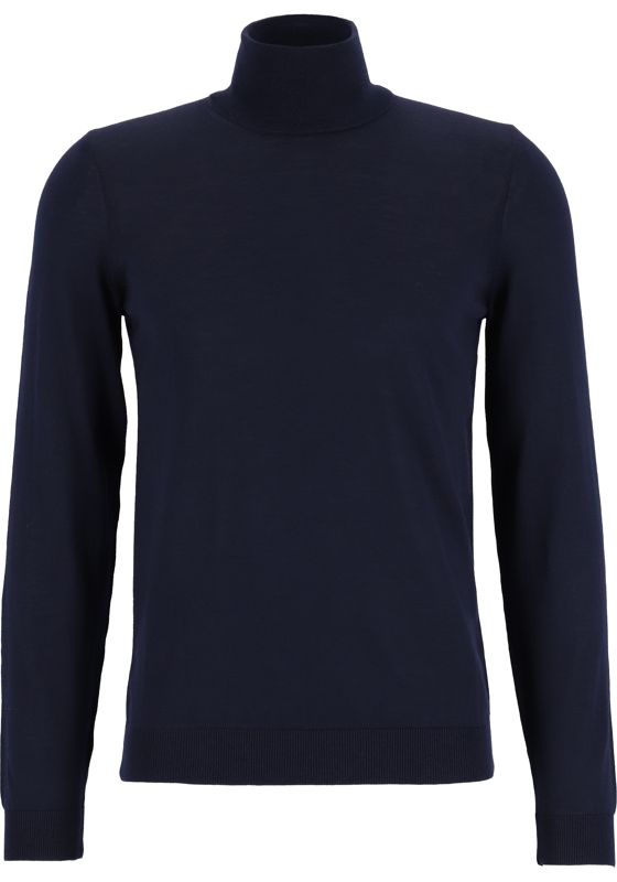 BOSS Musso, heren trui wol, slim fit coltrui, donkerblauw BOSS Musso, heren trui wol, slim fit coltrui, donkerblauw