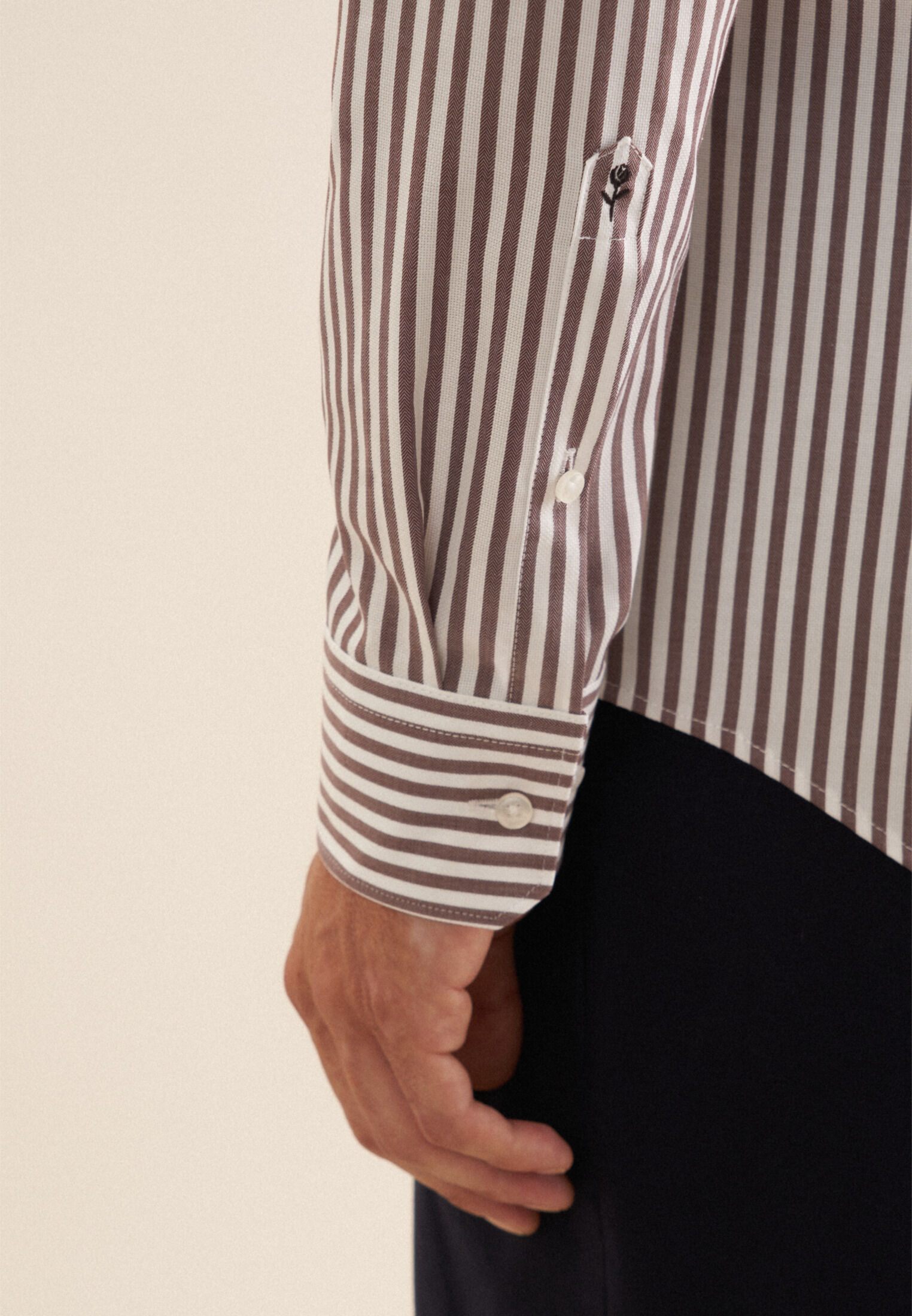 Seidensticker shaped fit overhemd, popeline, bruin gestreept