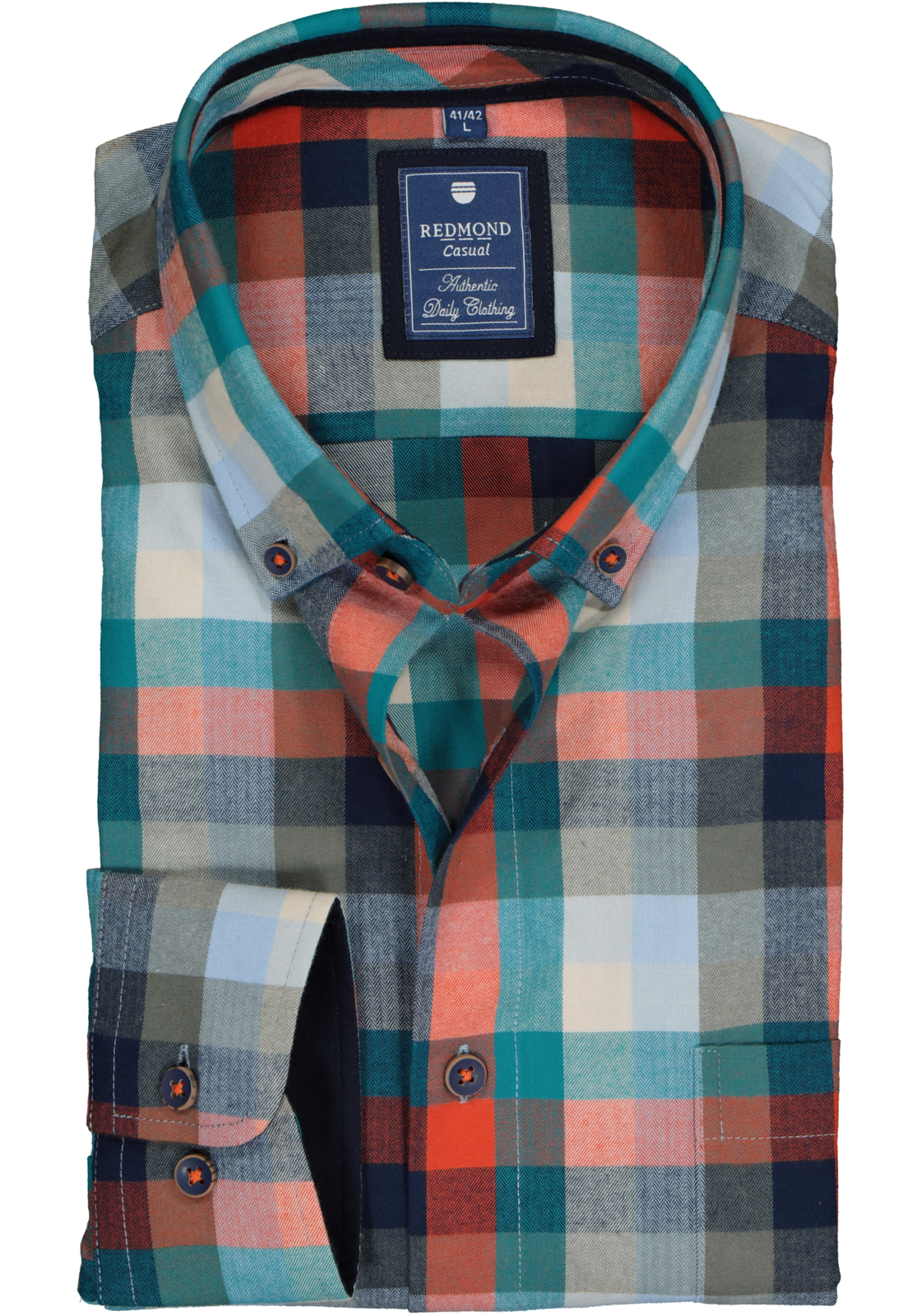 1-4061933261988_redmond_overhemd_HR Redmond regular fit overhemd, visgraad, blauw met groen en rood geruit (contrast)