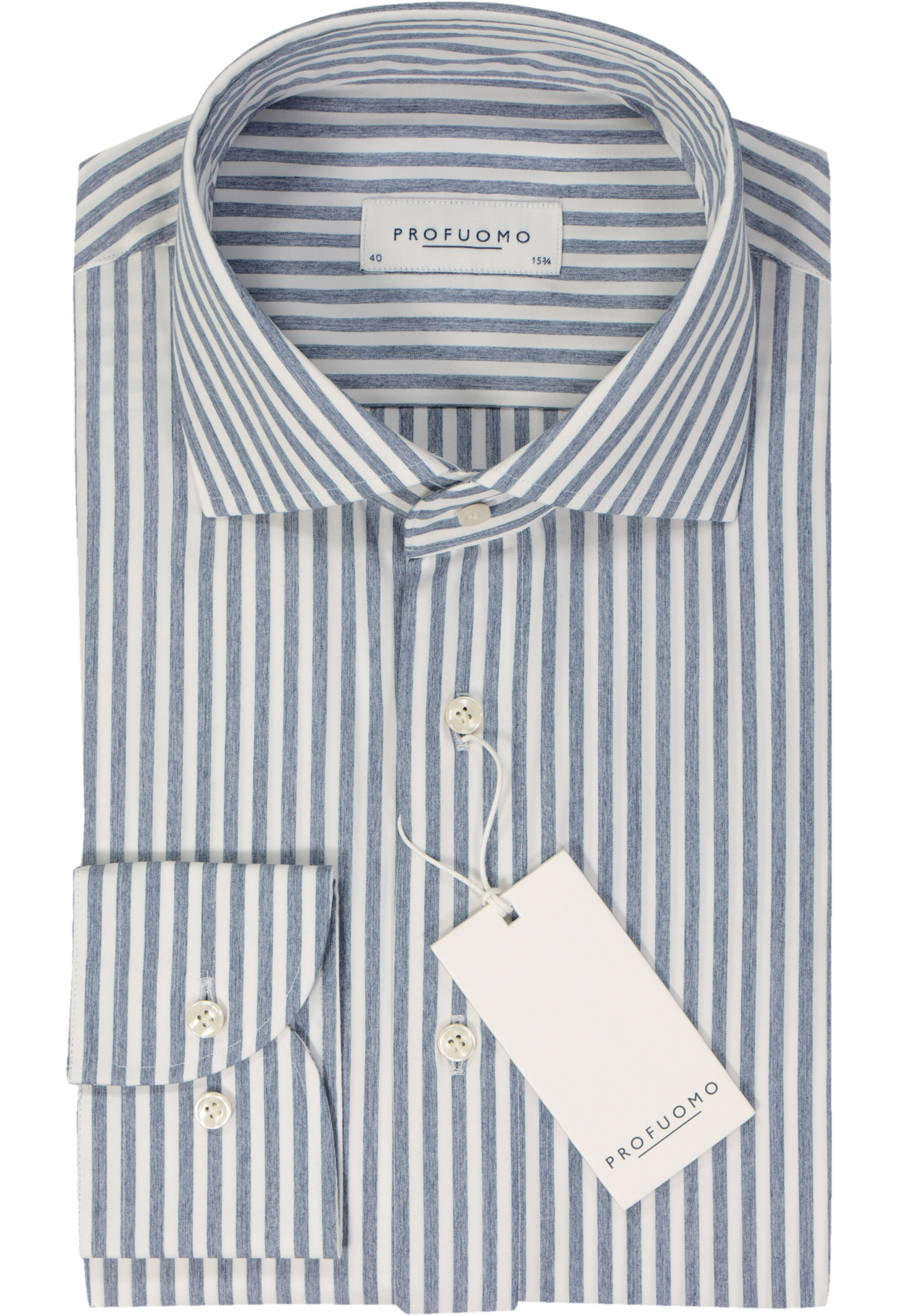 Profuomo slim fit heren overhemd, popeline, blauw gestreept