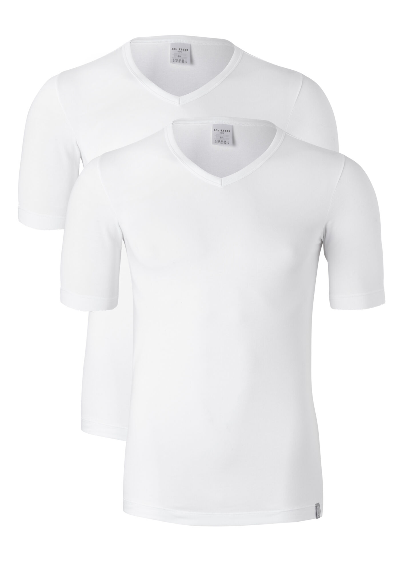 SCHIESSER 95/5 heren T-shirt (2-pack), V-hals, wit