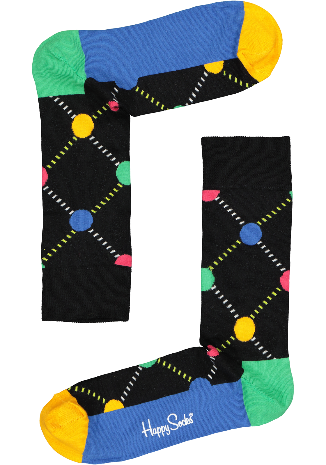 2-7333102516258_Happy_Socks__HR Happy Socks Argyle Dot Sock, zwart geruit met kleurtjes
