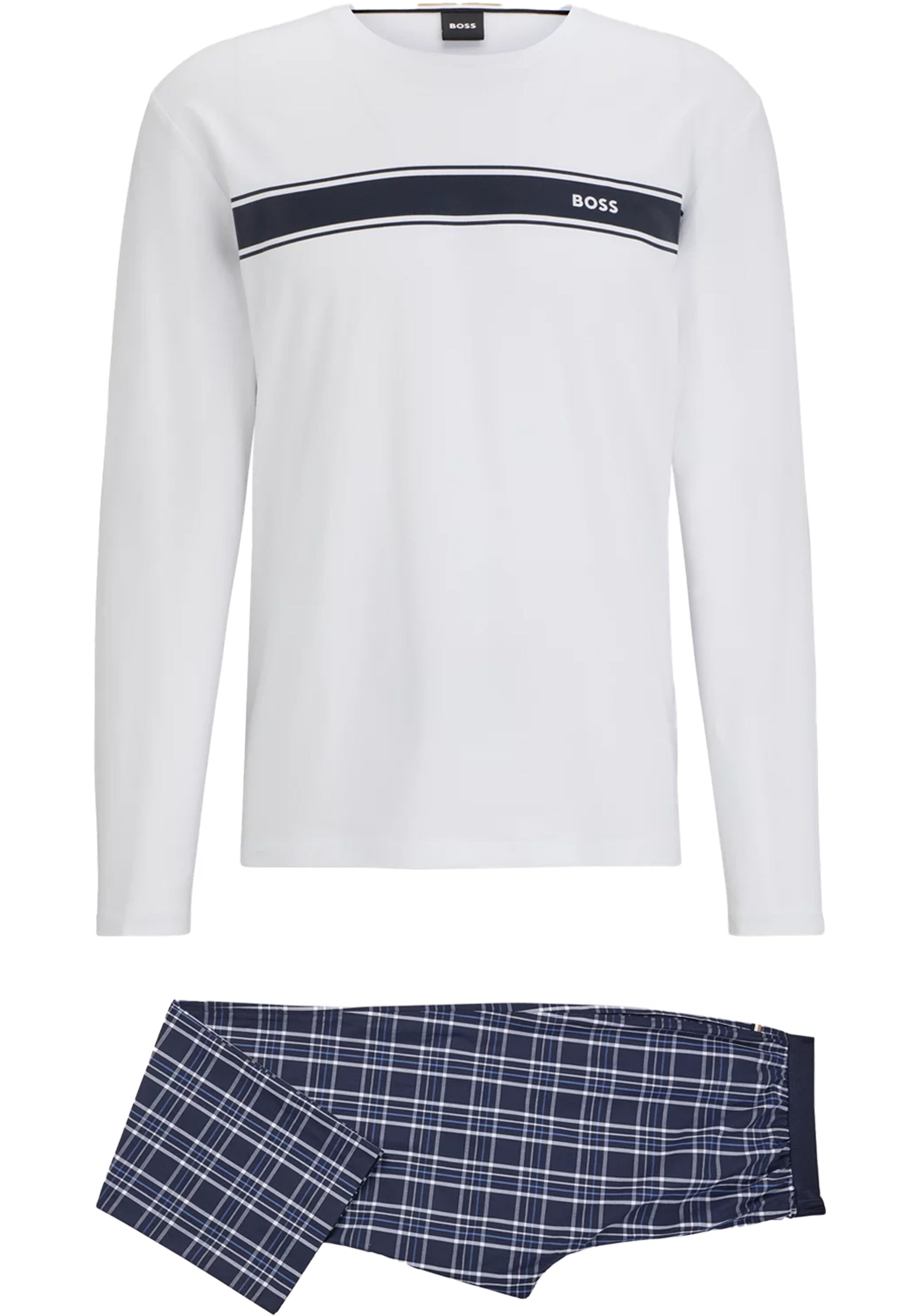 BOSS Long Set, heren lounge set, donkerblauw dessin