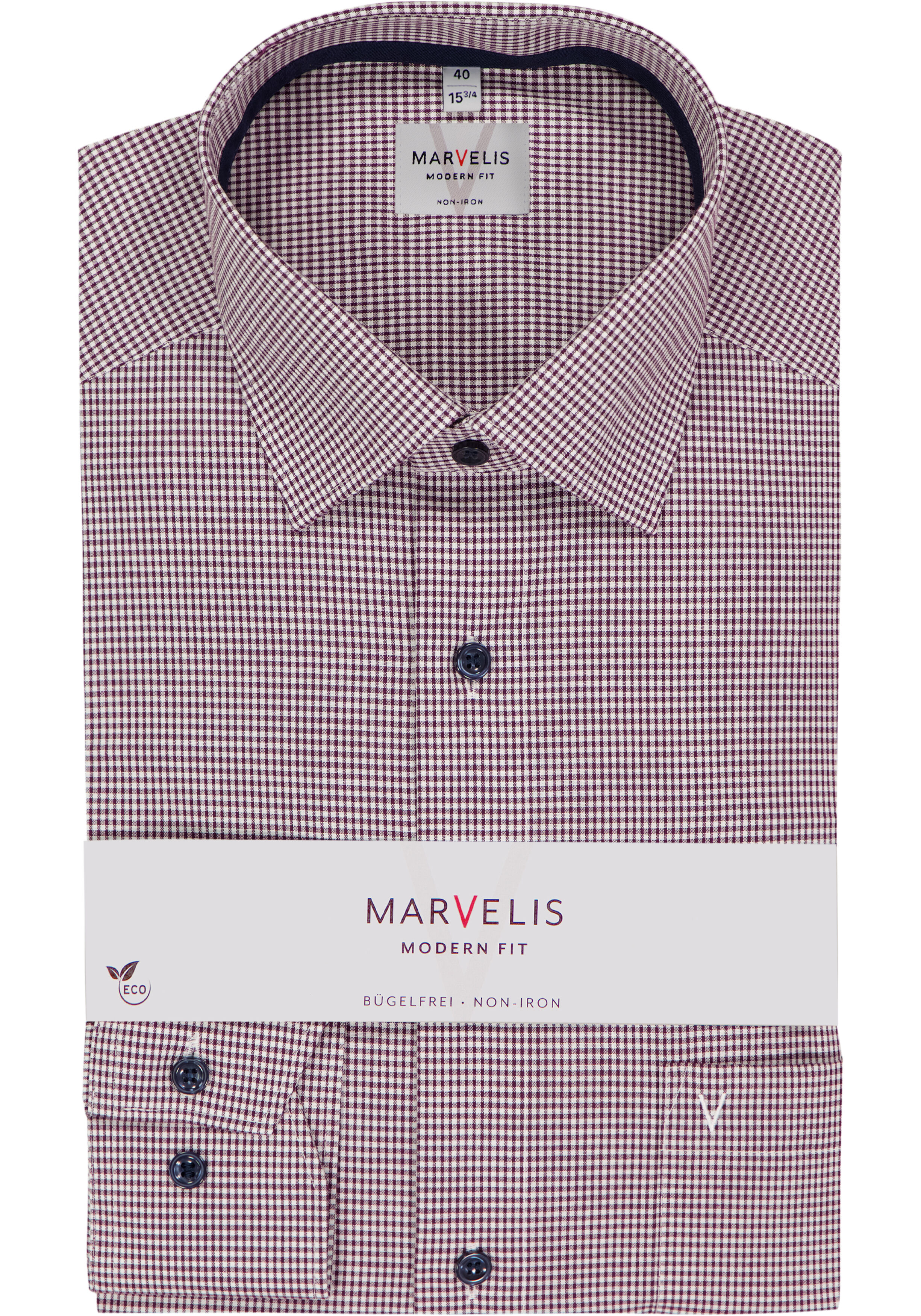 MARVELIS modern fit overhemd, popeline, paars geruit