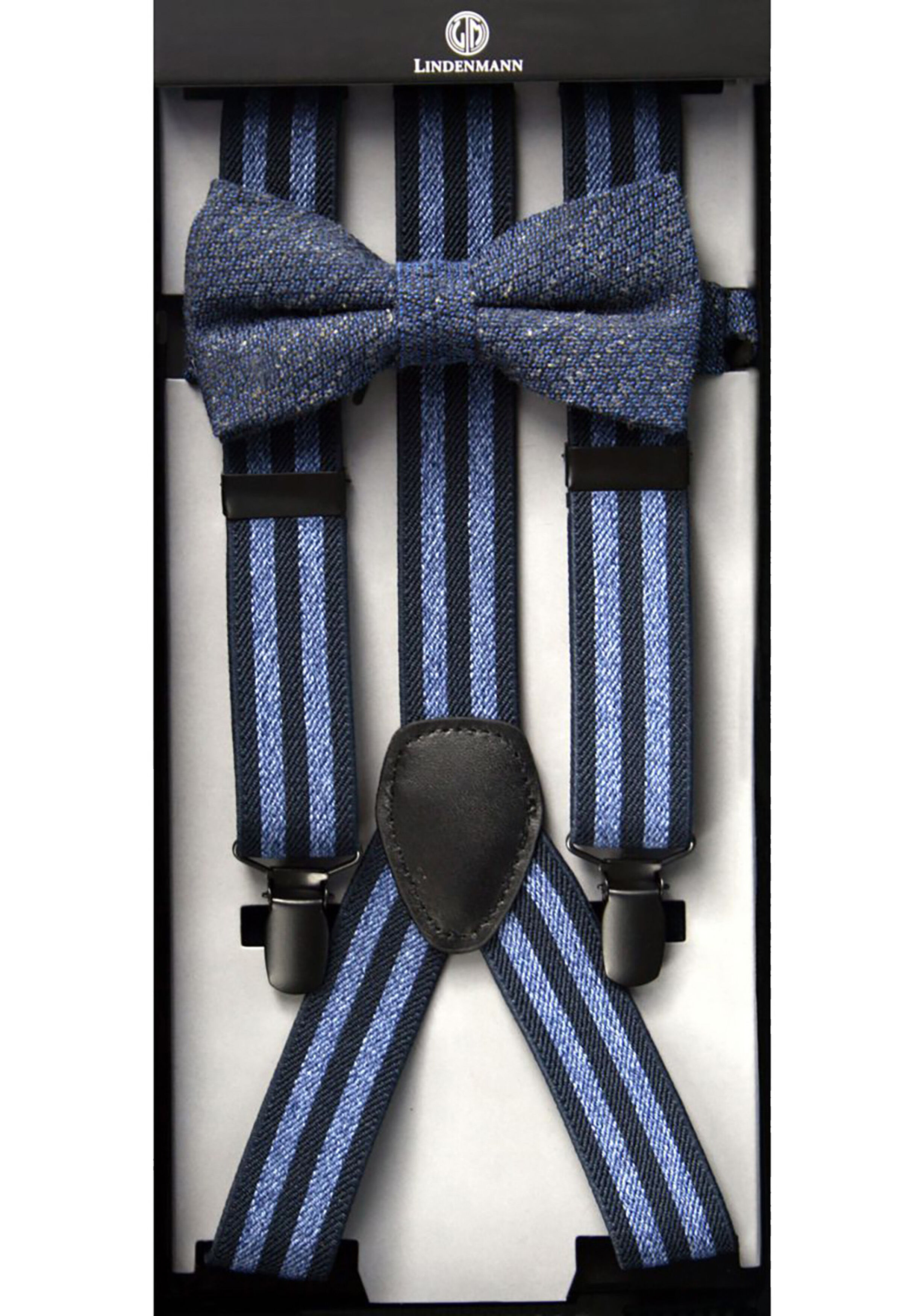 LINDENMANN heren bretels Y-vorm met strikje, blauw gestreept