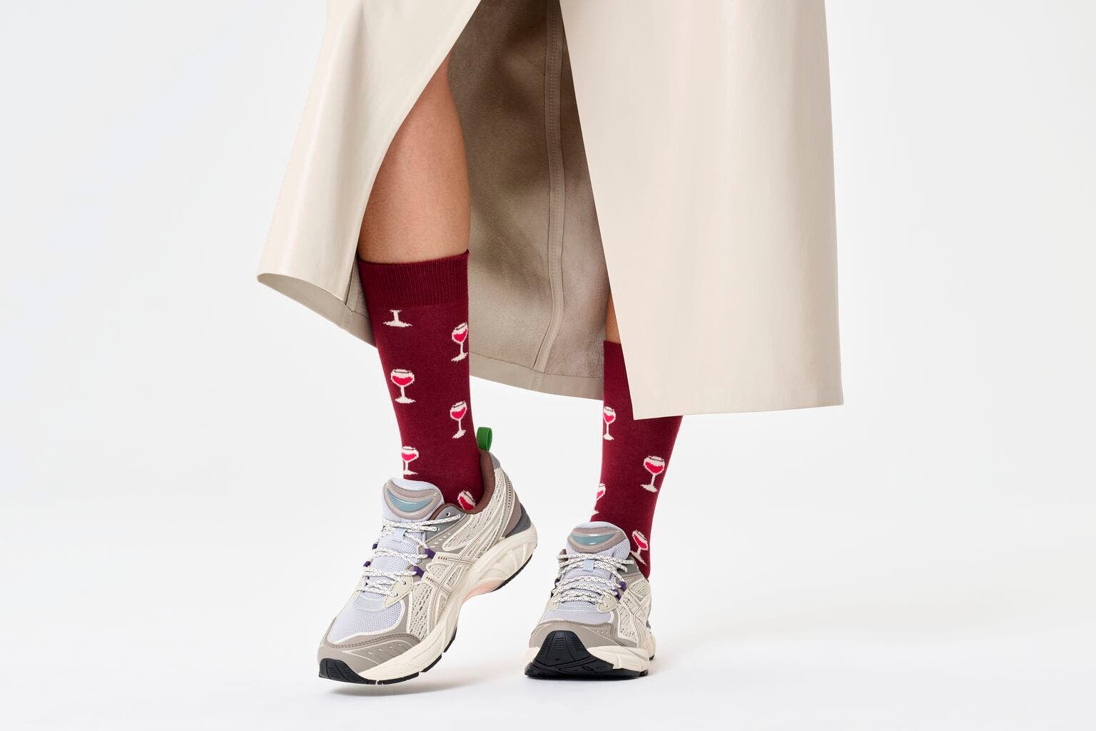 Happy Socks Glass Of Wine Sock, unisex sokken, donkerrood
