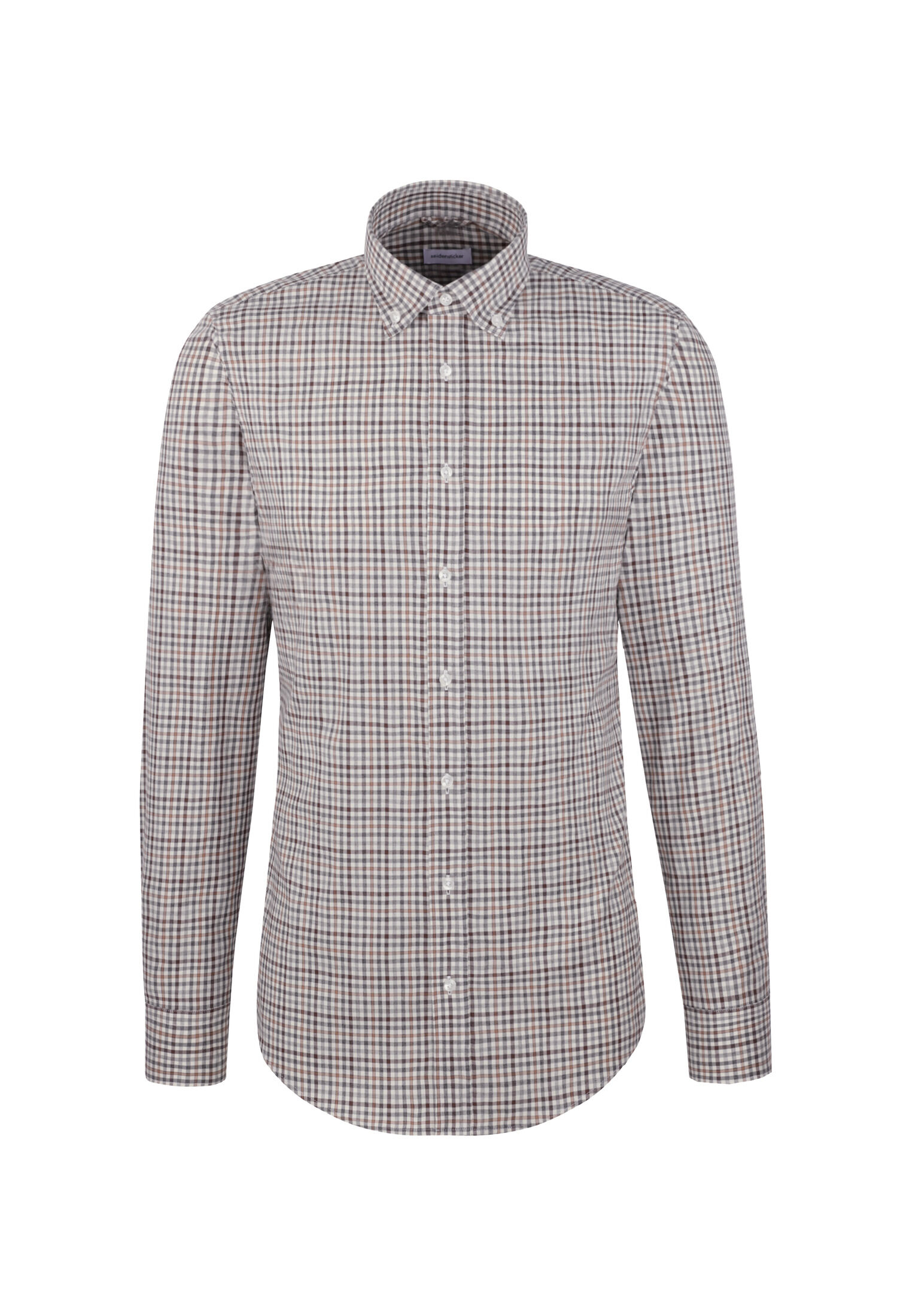 Seidensticker slim fit overhemd, popeline, bruin geruit
