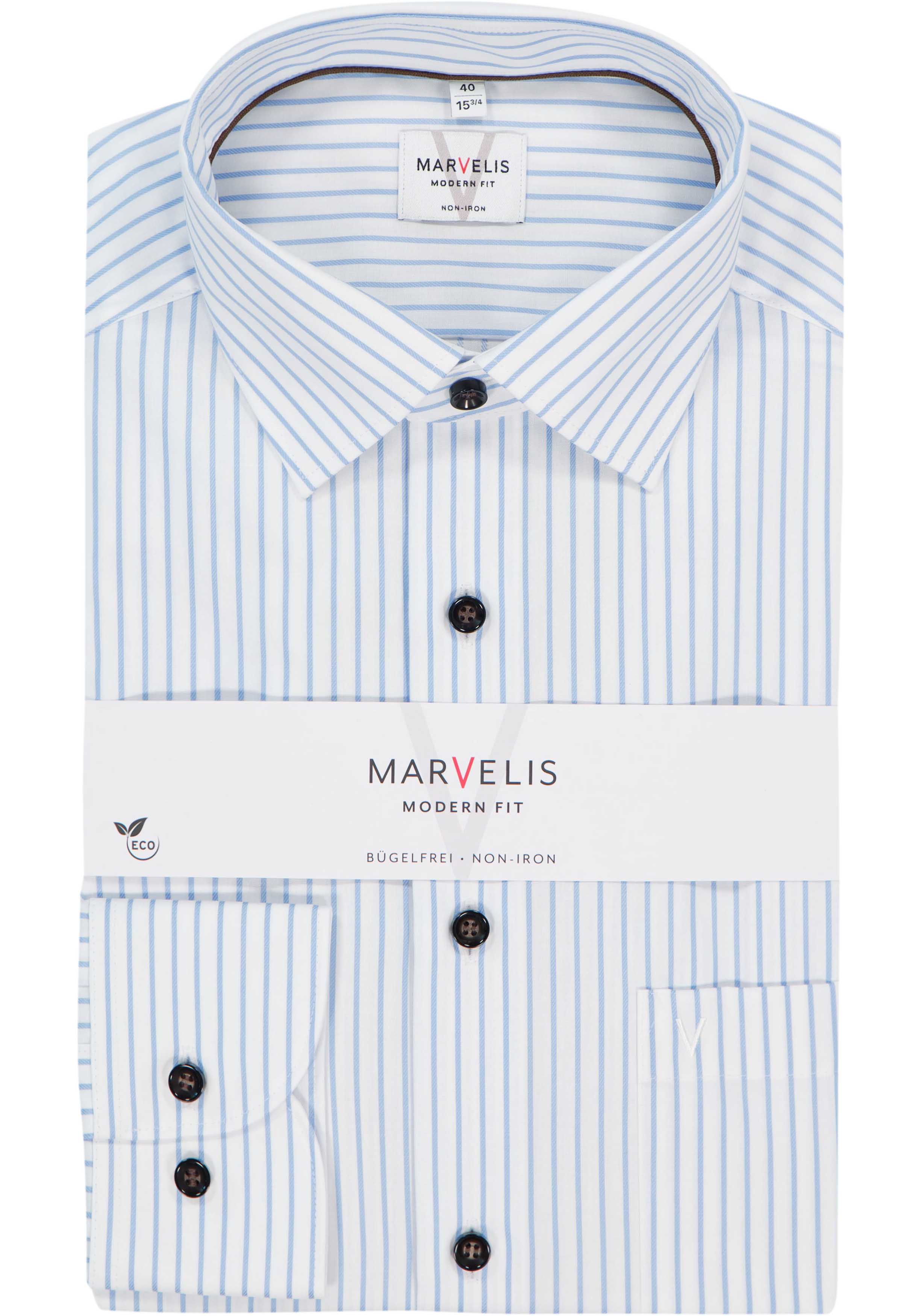 MARVELIS modern fit overhemd, popeline, wit met lichtblauw gestreept