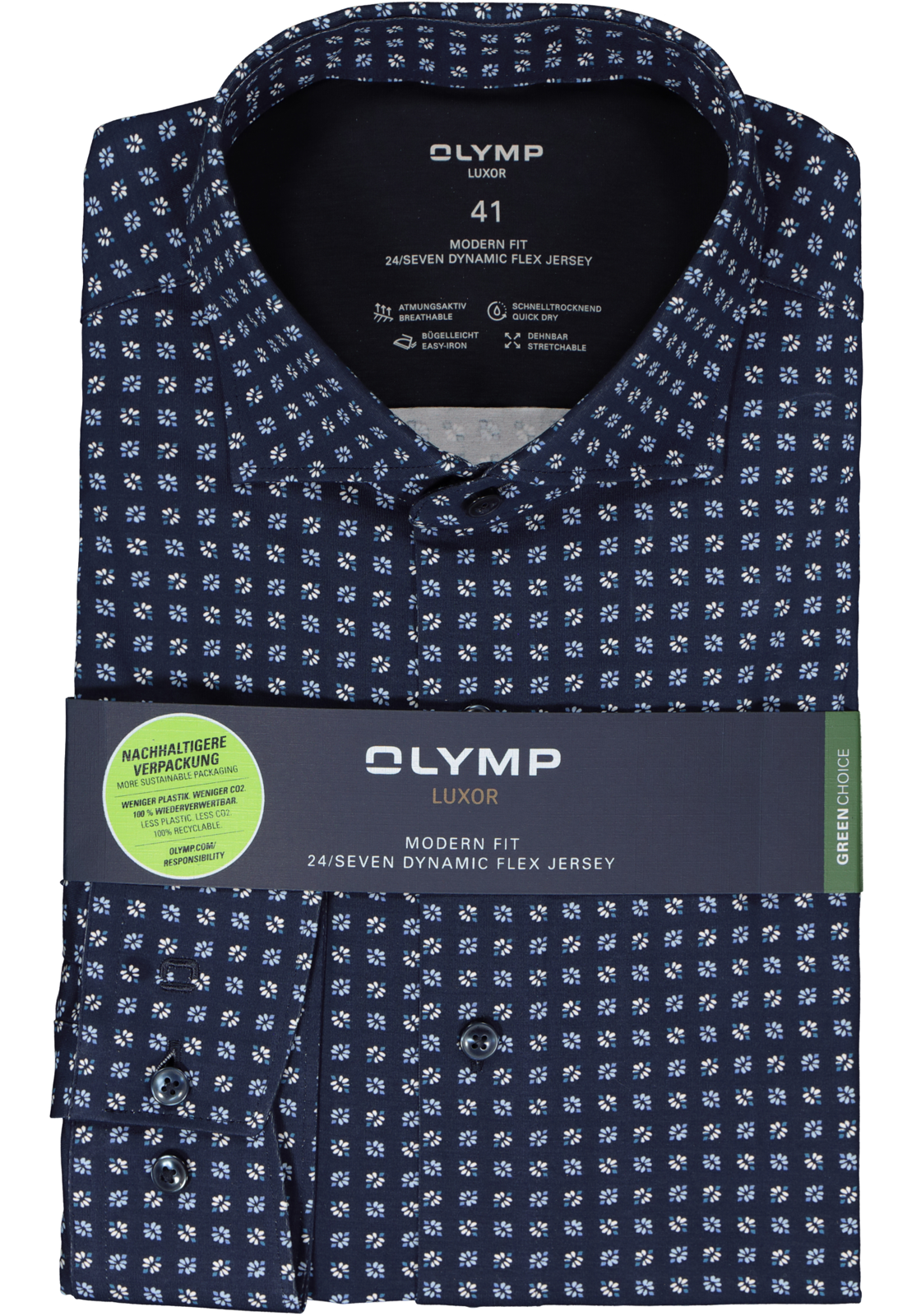 2-4066425574553_olymp-overhemd_HR OLYMP 24/7 modern fit overhemd, tricot, blauw met wit dessin