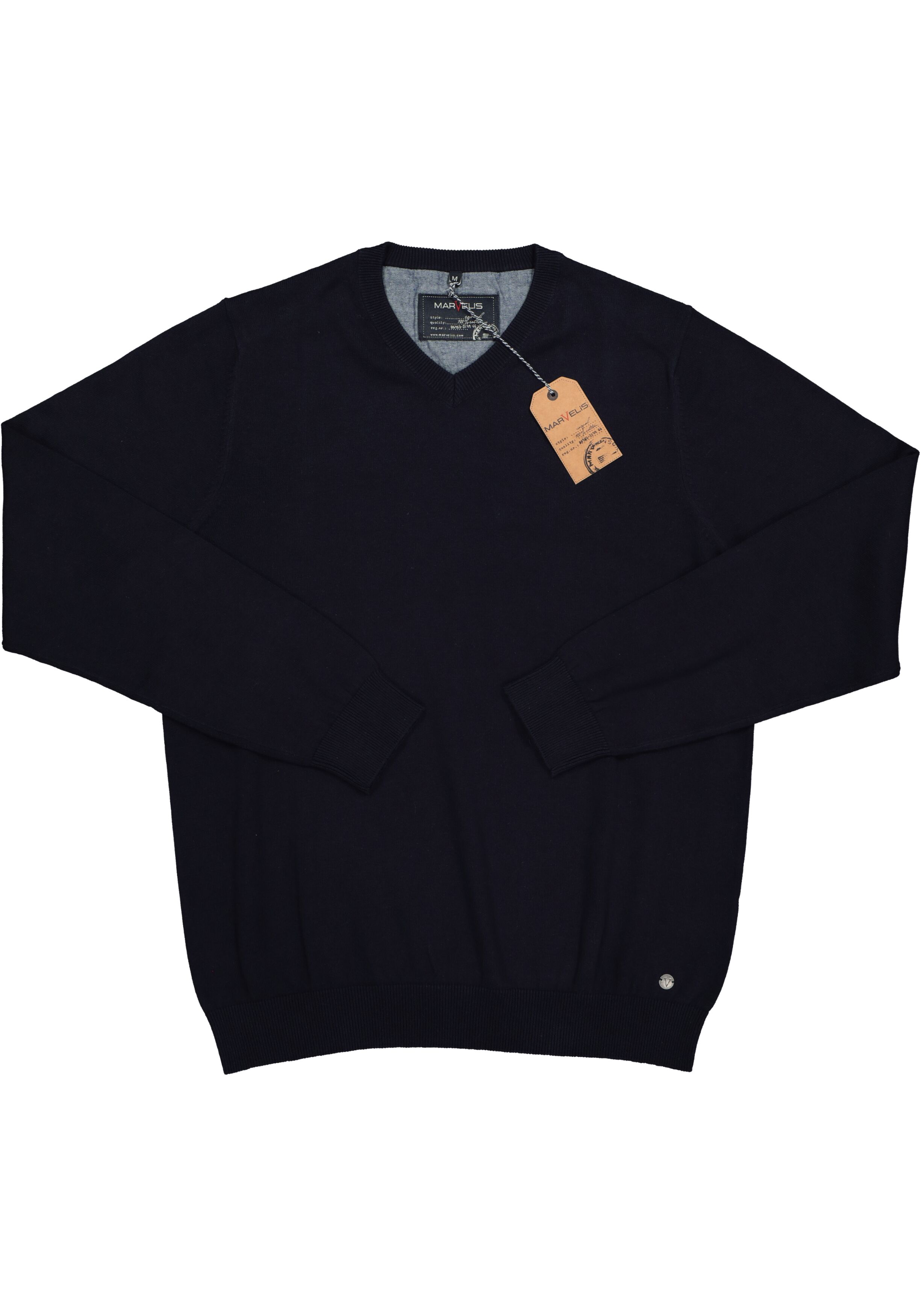 MARVELIS heren trui katoen, V-hals, donkerblauw  