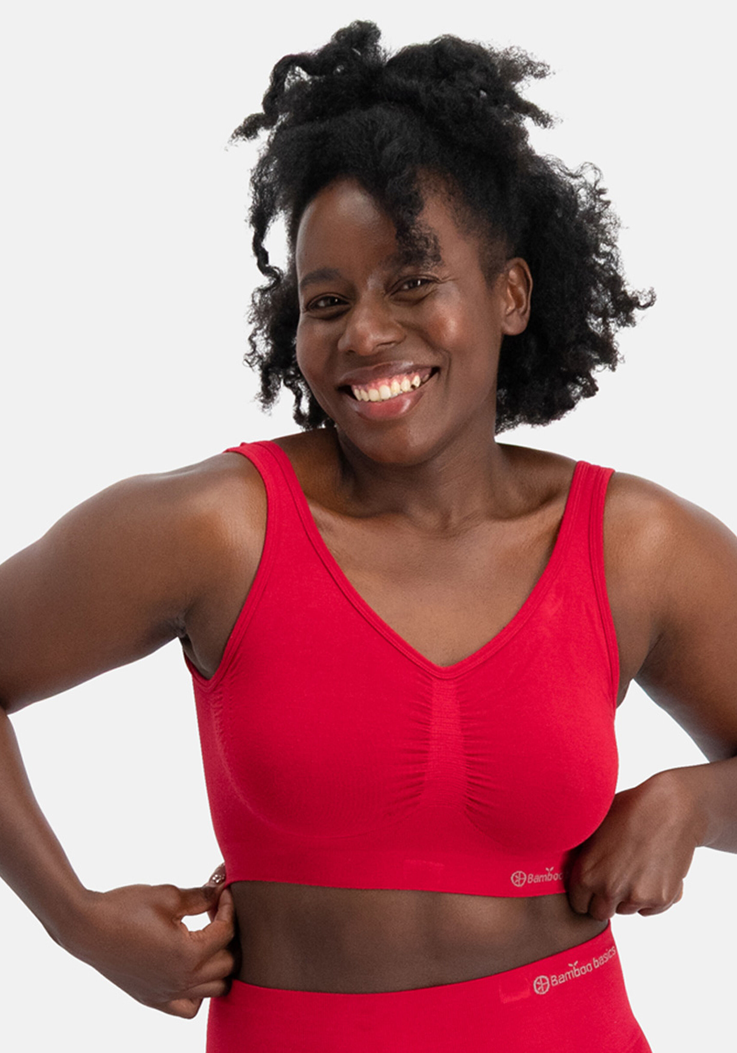 Bamboo Basics Nova seamless bra (2-pack), dames beugelloze BH naadloos, rood