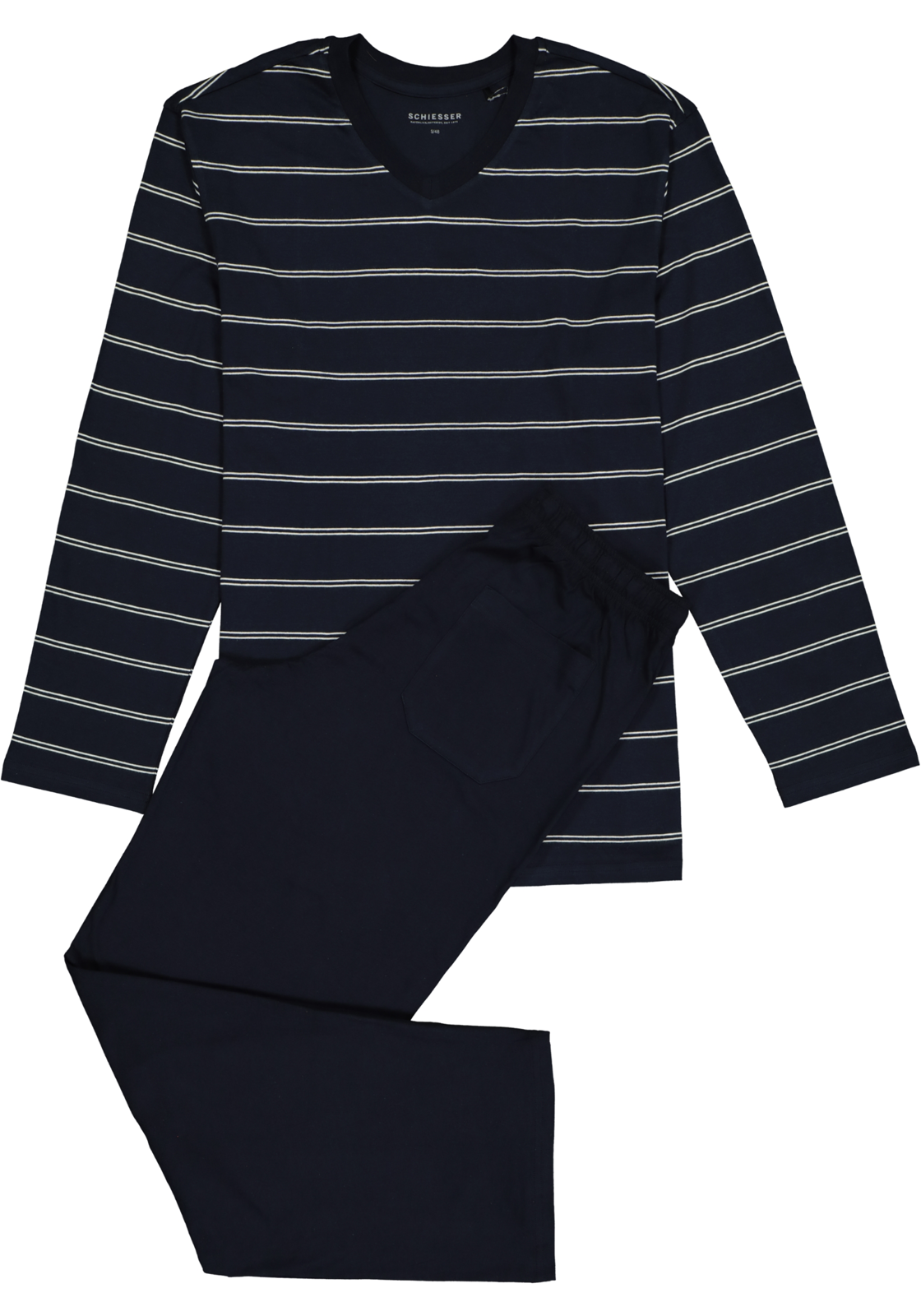 1-4007064786488_schiesser-pyjama_HR SCHIESSER heren pyjama, V-hals, blauw met wit gestreept