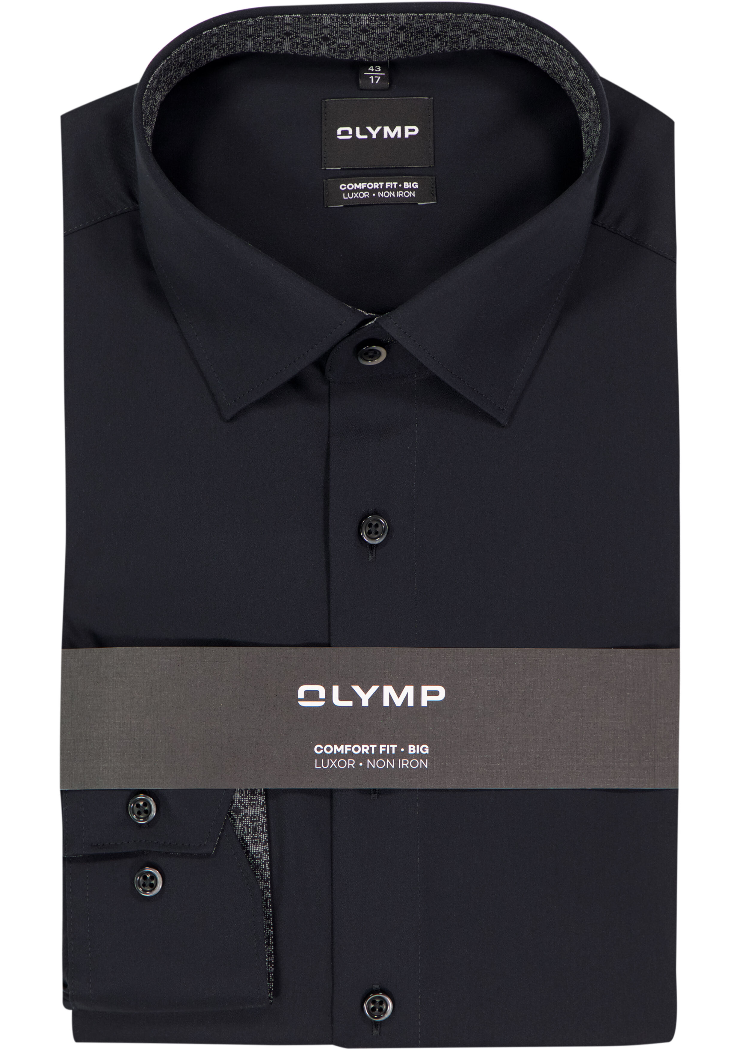 OLYMP Luxor comfort fit Big overhemd, satijnbinding, zwart