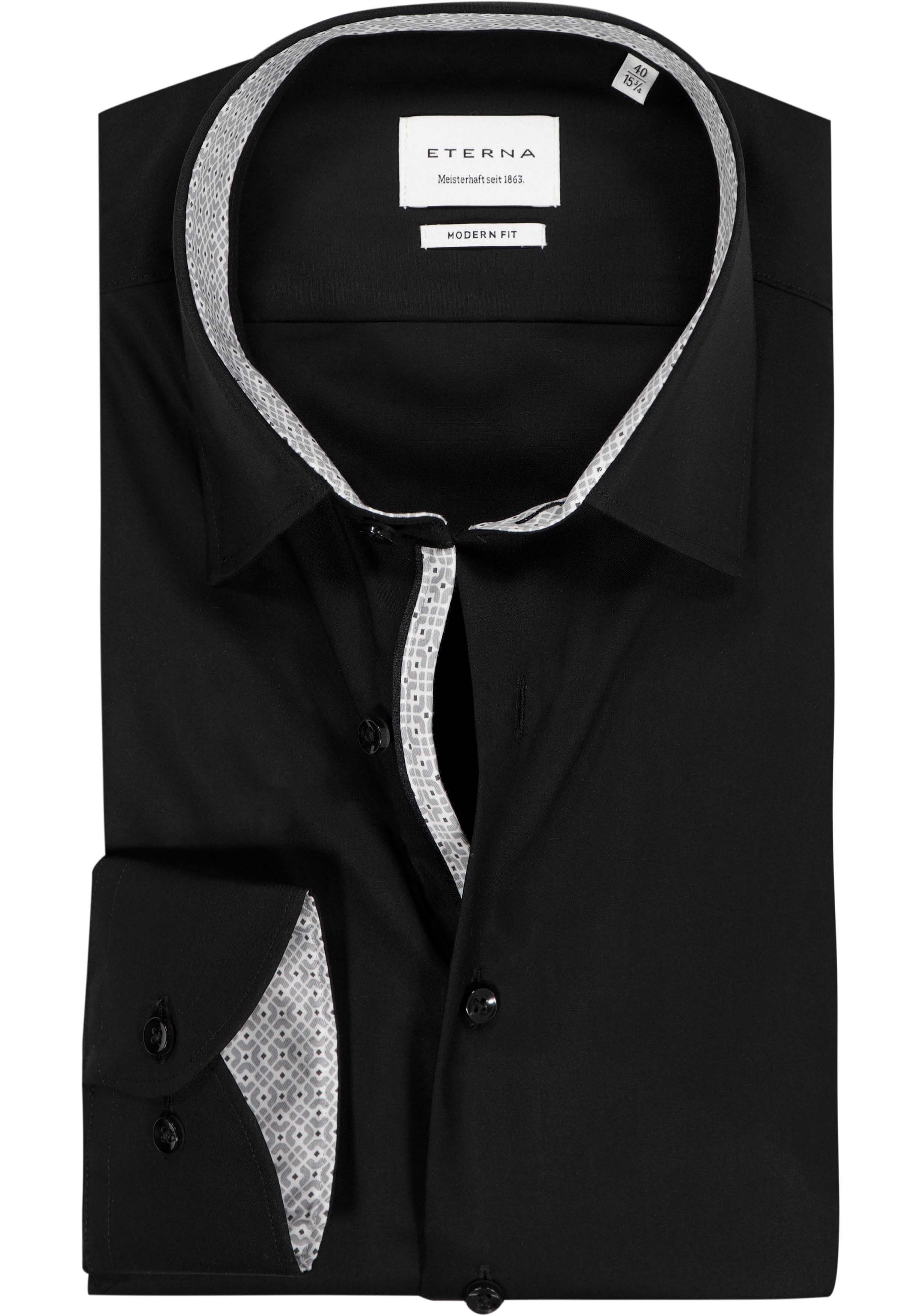 ETERNA modern fit overhemd, popeline, zwart