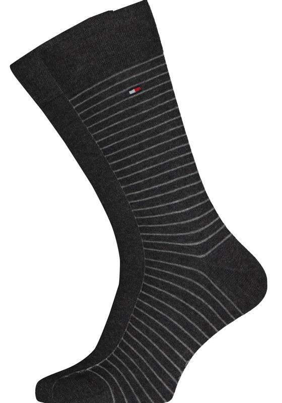 Tommy Hilfiger Small Stripe Sock (2-pack), heren sokken, antraciet grijs gestreept Tommy Hilfiger Small Stripe Sock (2-pack), heren sokken, antraciet grijs gestreept