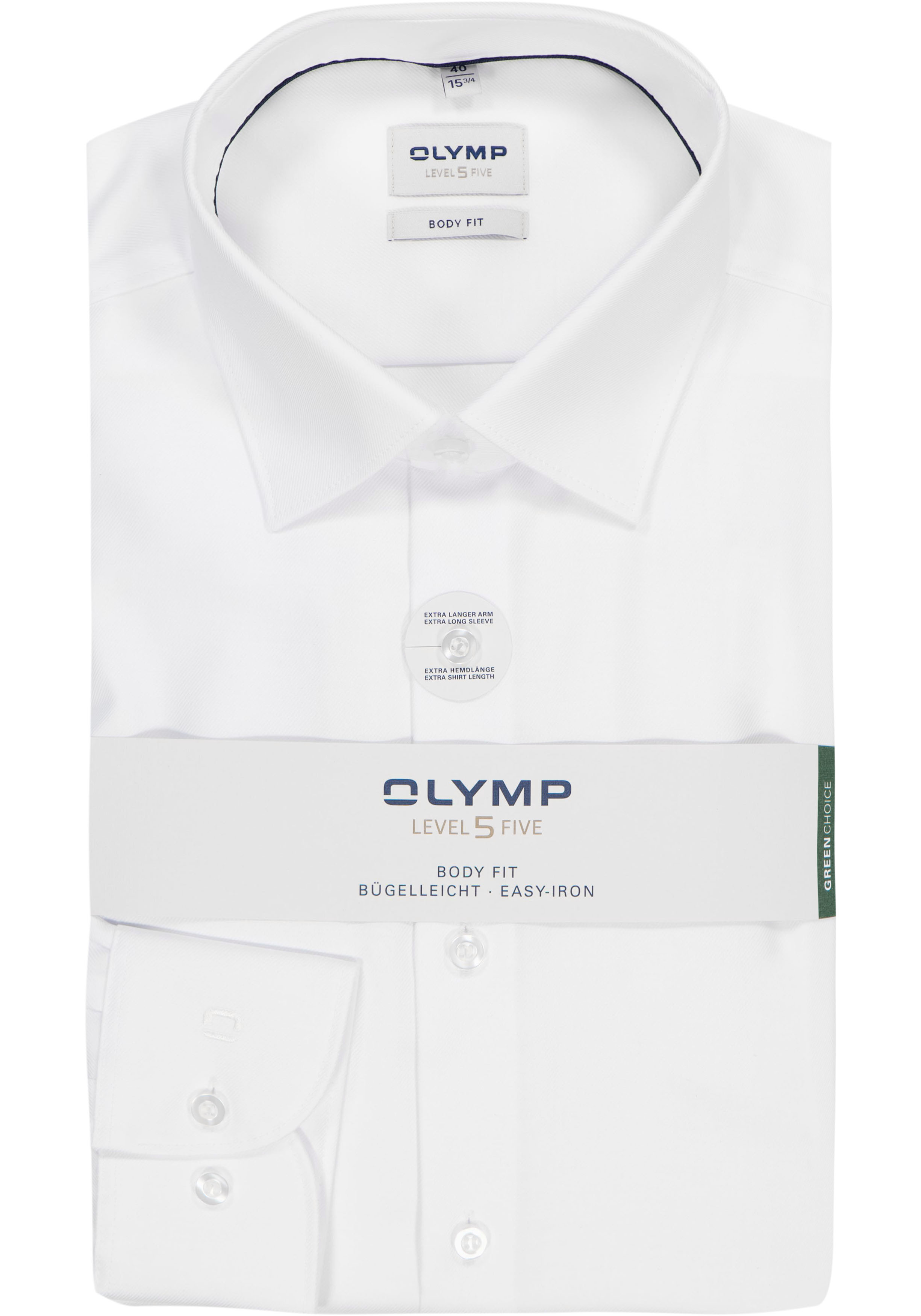 OLYMP Level 5 body fit overhemd, mouwlengte 7, twill, wit