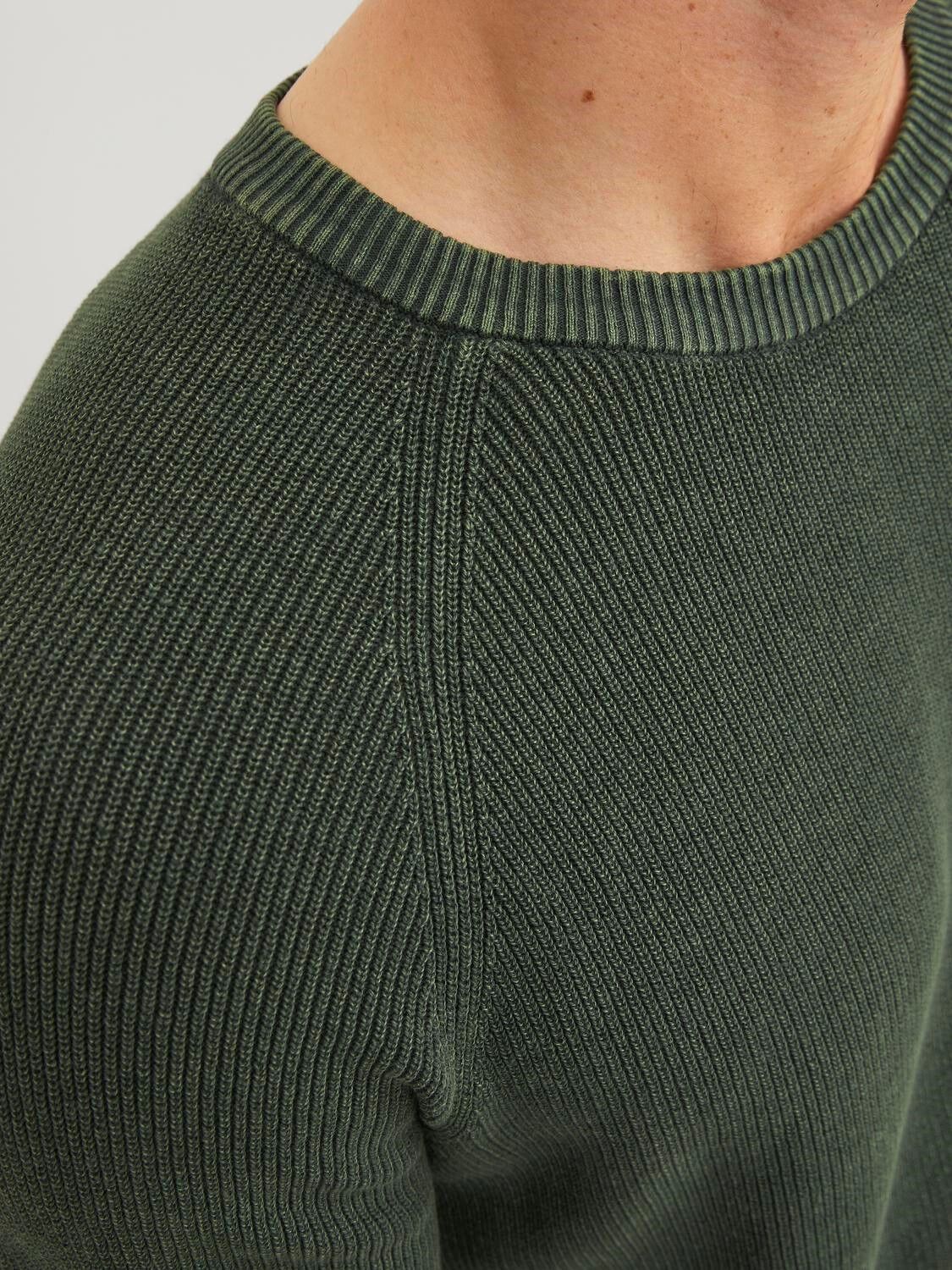JACK & JONES Matt knit crew neck slim fit, heren pullover katoen met O-hals, groen