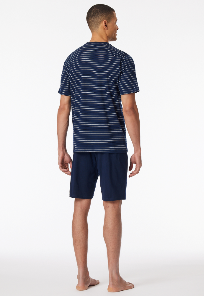 SCHIESSER Cotton Essentials Pyjama kort, heren shortama set, admiraal gestreept
