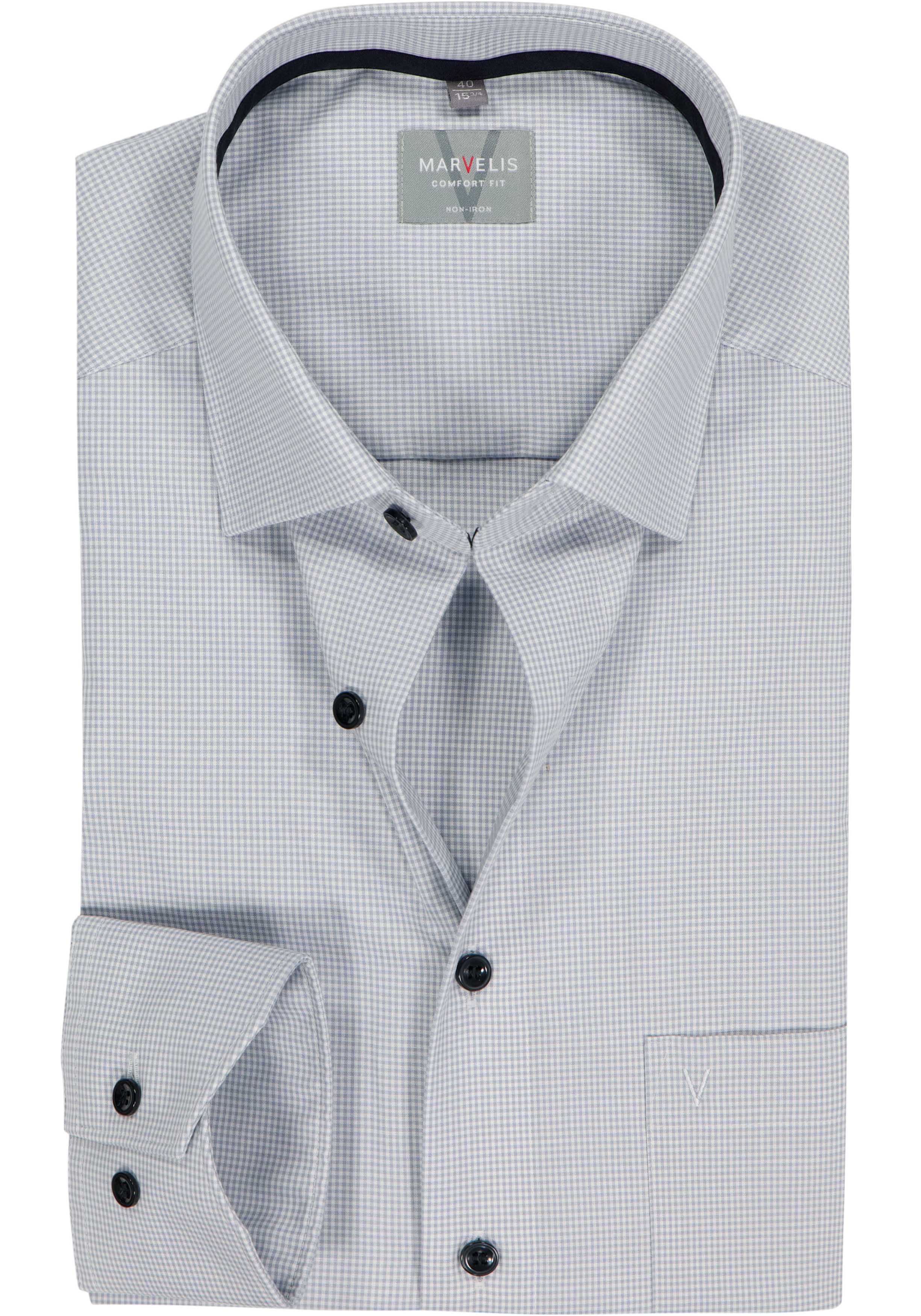 MARVELIS comfort fit overhemd, popeline, zilvergrijs met wit geruit