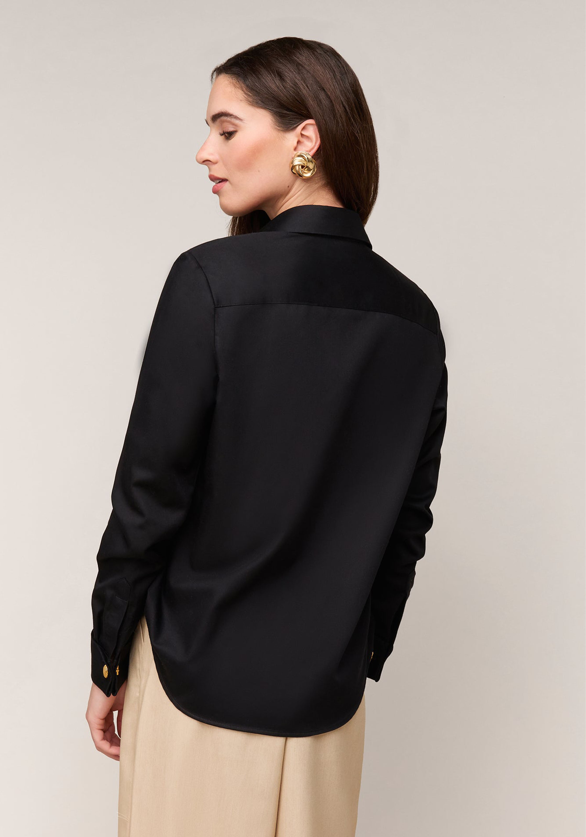 Vander Amsterdam damesblouse regular fit dubbele manchet, twill, zwart