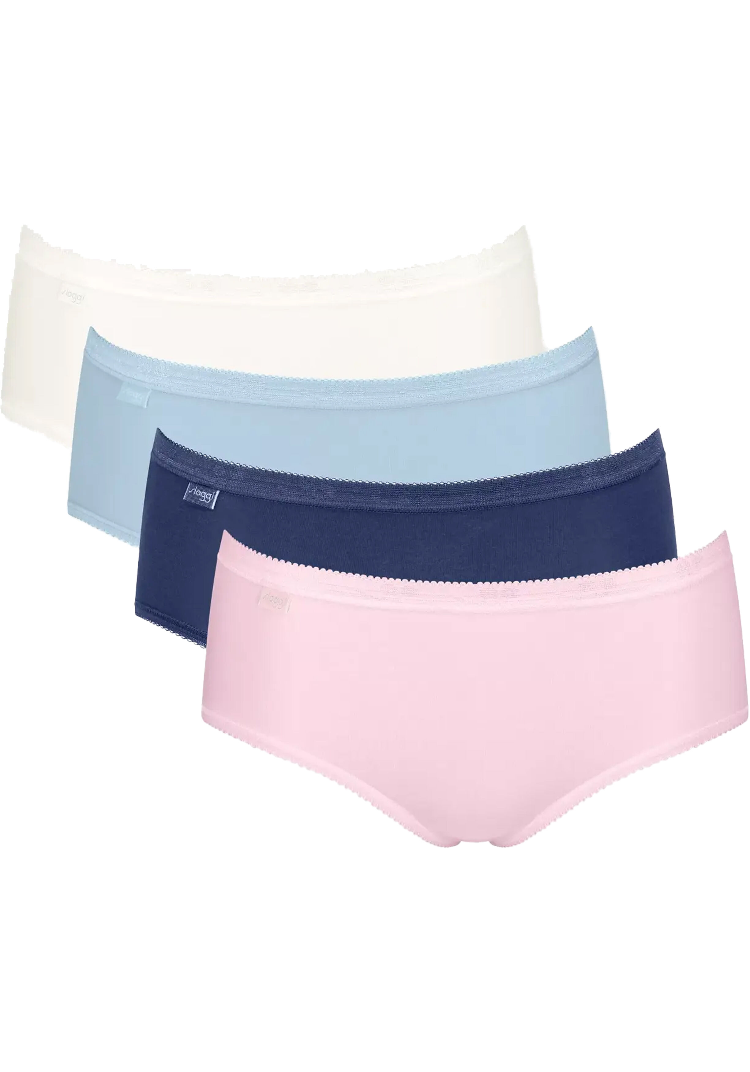 Sloggi Women Basic+ Midi (4-pack), dames slip, wit, lichtblauw, donkerblauw, roze