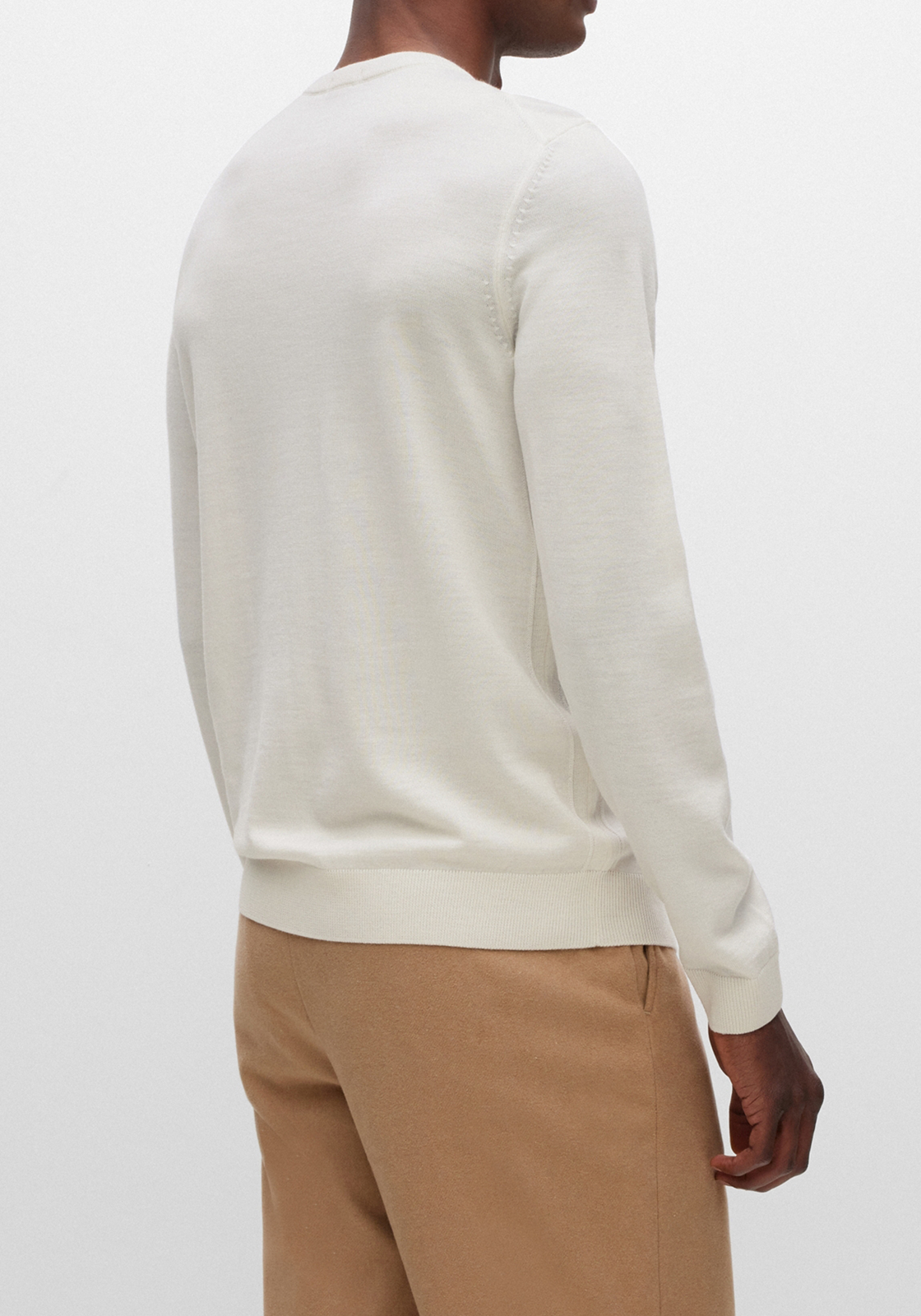 3-4063534373343-50468239-131-hugo_boss-trui-vest-najaar_HR BOSS Leno slim fit trui wol, heren pullover met O-hals, wit