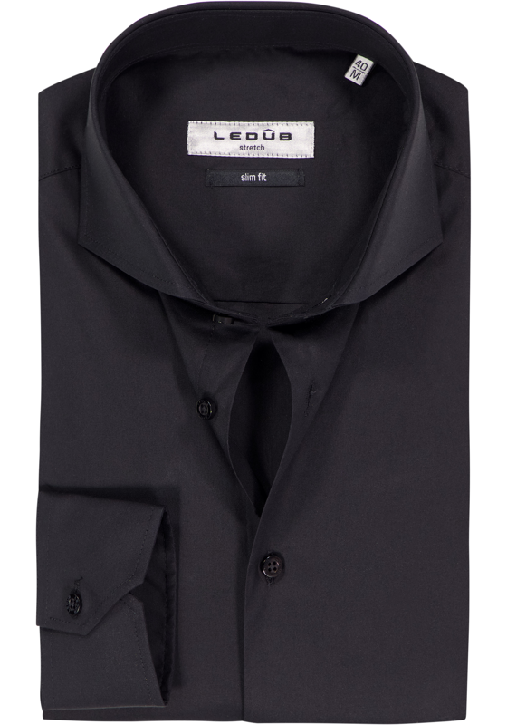 Ledub slim fit overhemd, mouwlengte 72 cm, popeline, zwart Ledub slim fit overhemd, mouwlengte 72 cm, popeline, zwart