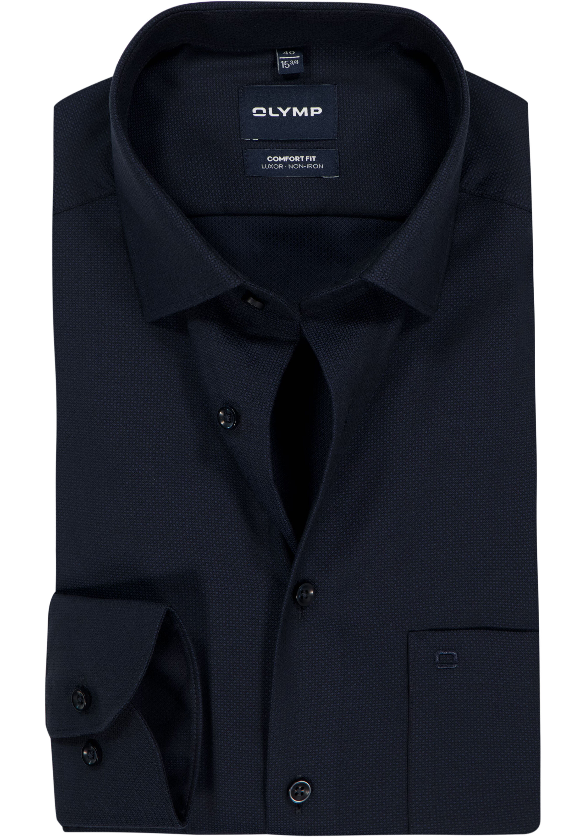 OLYMP Luxor comfort fit overhemd, mouwlengte 7, structuur, marine blauw
