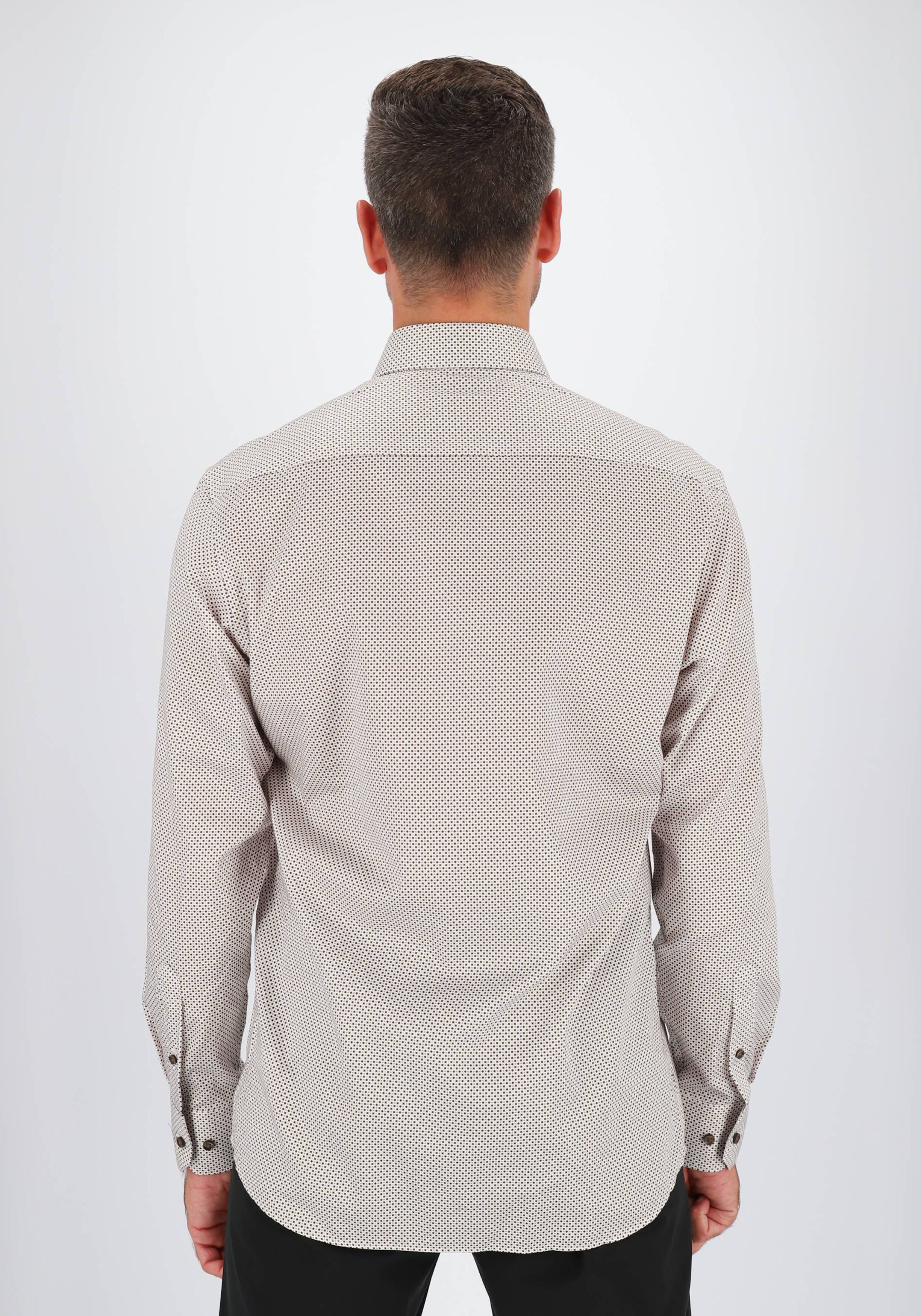 ETERNA modern fit overhemd, satijnbinding, wit met bruin, beige en lichtblauw dessin