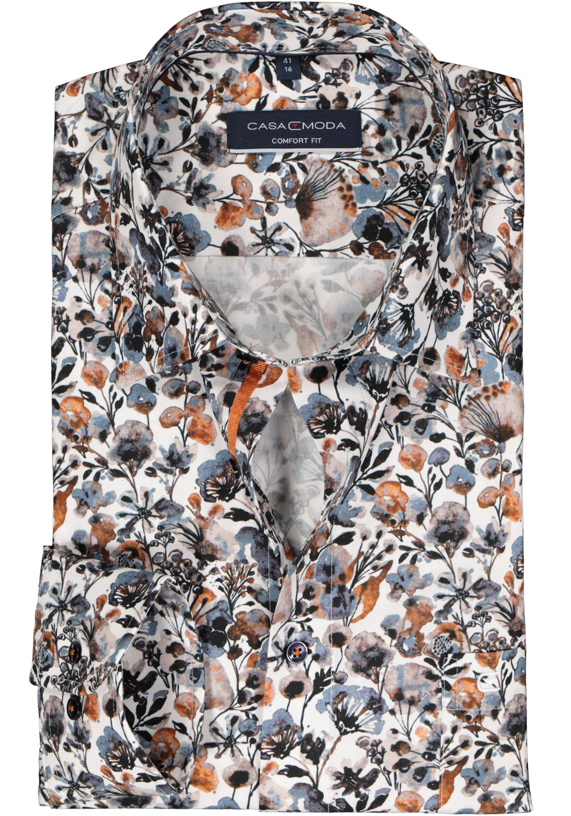 1-4064813730017_casa-moda-overhemd_HR CASA MODA comfort fit overhemd, popeline, oranje dessin
