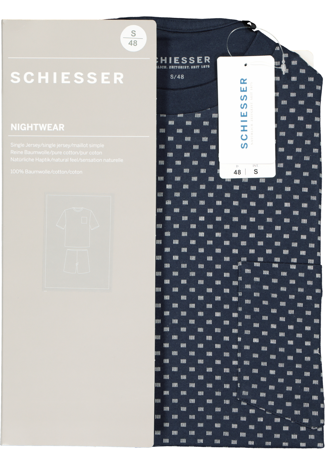5-4007064786129_schiesser_pyjama_HR SCHIESSER heren shortama, O-hals, blauw met wit dessin